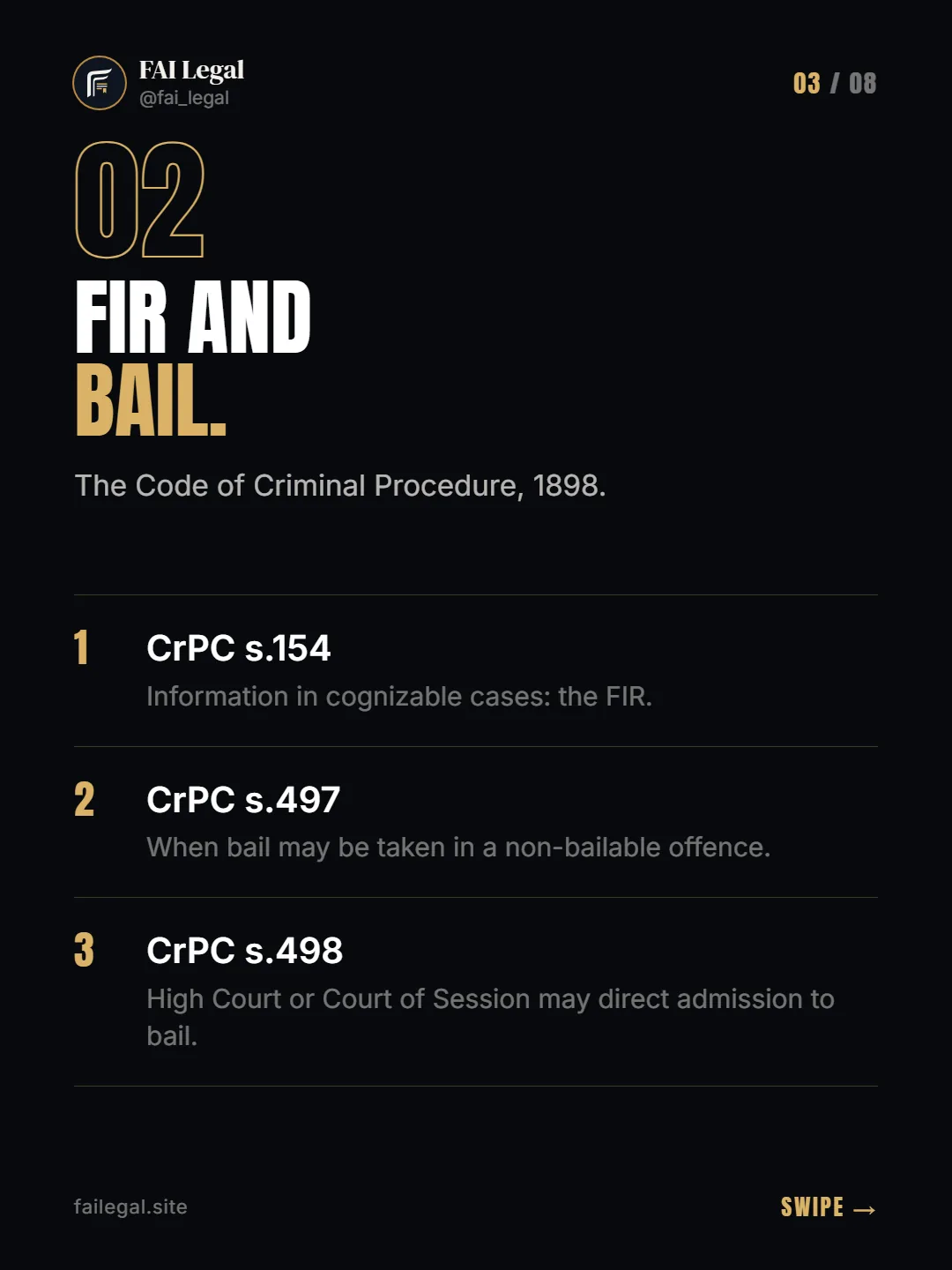 FIR and bail. · The Code of Criminal Procedure, 1898. · CrPC s.154 · CrPC s.497 · CrPC s.498
