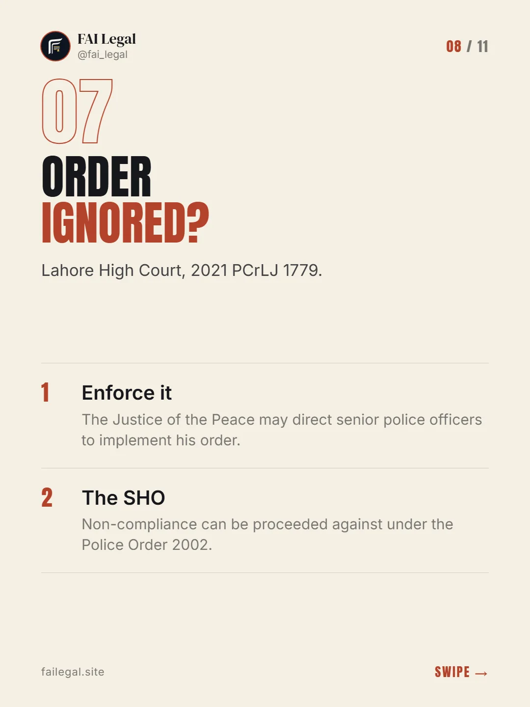 Order ignored? · Lahore High Court, 2021 PCrLJ 1779. · Enforce it · The SHO