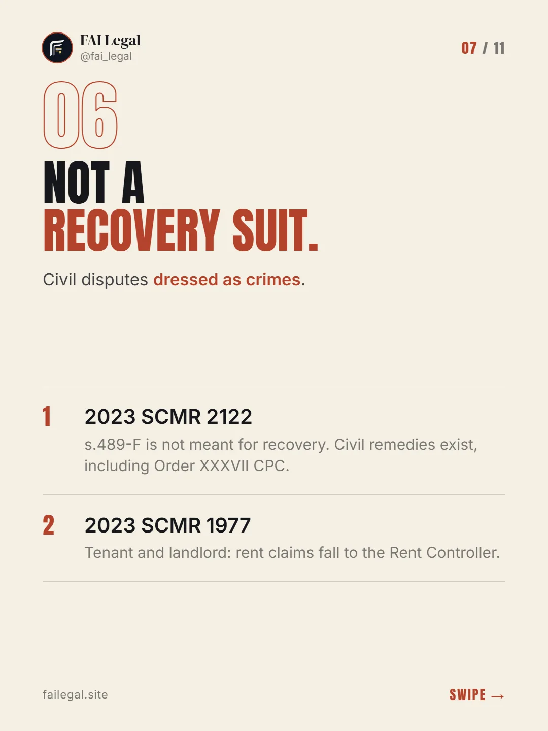 Not a recovery suit. · Civil disputes dressed as crimes. · 2023 SCMR 2122 · 2023 SCMR 1977