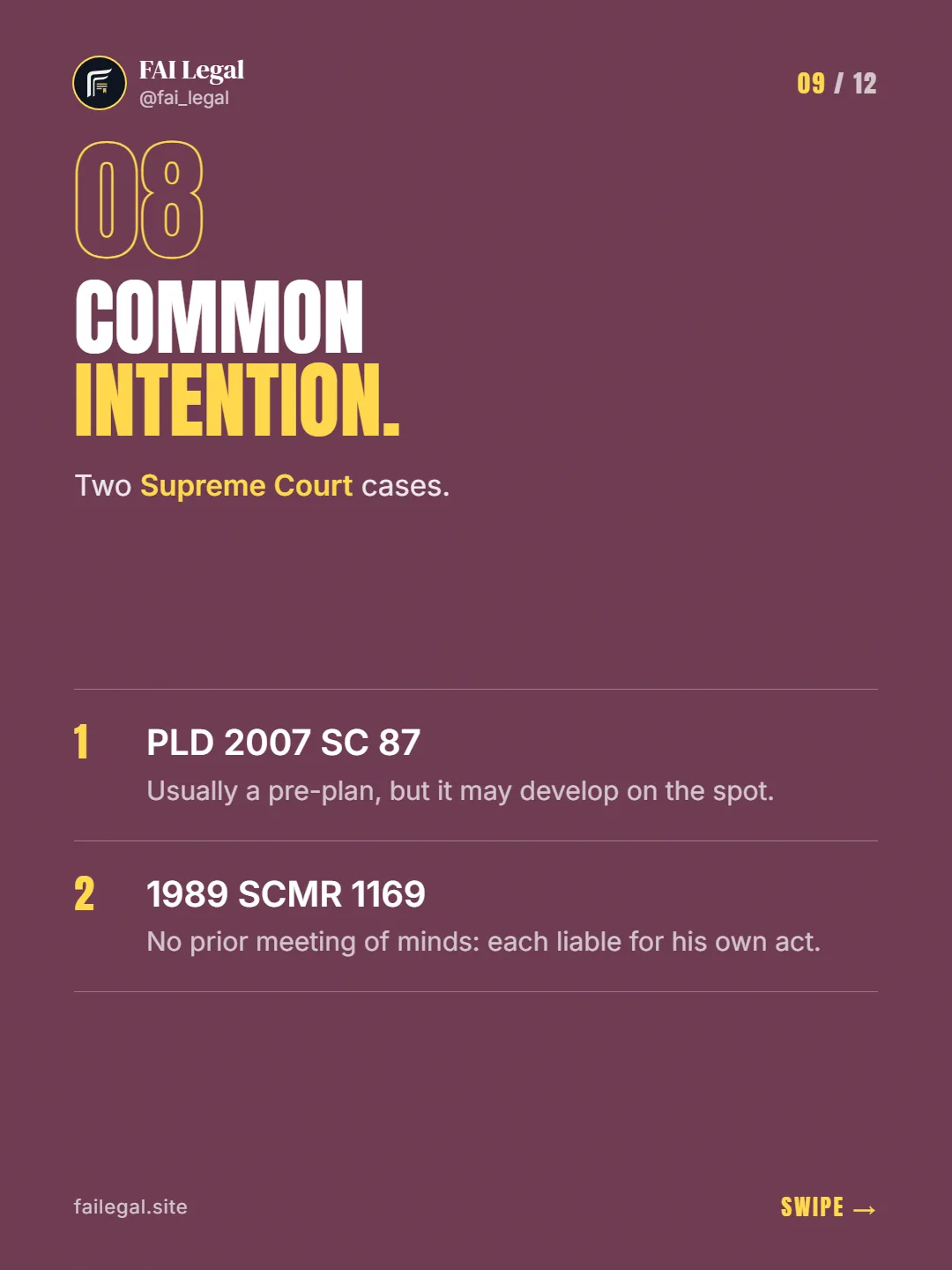 Common intention. · Two Supreme Court cases. · PLD 2007 SC 87 · 1989 SCMR 1169