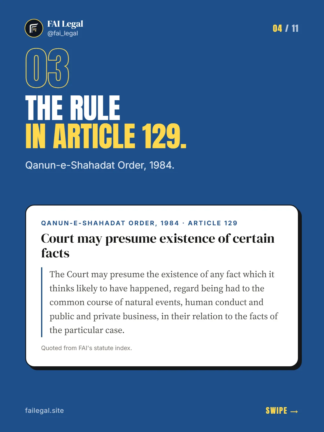 The rule in Article 129. · Qanun-e-Shahadat Order, 1984. · Qanun-e-Shahadat Order, 1984 · Article 129