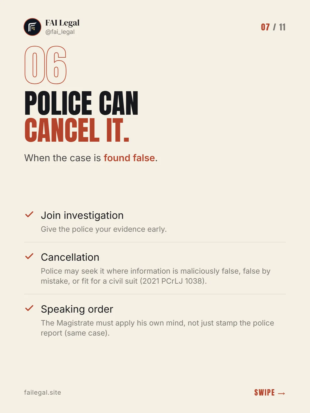 Police can cancel it. · When the case is found false. · Join investigation · Cancellation · Speaking order