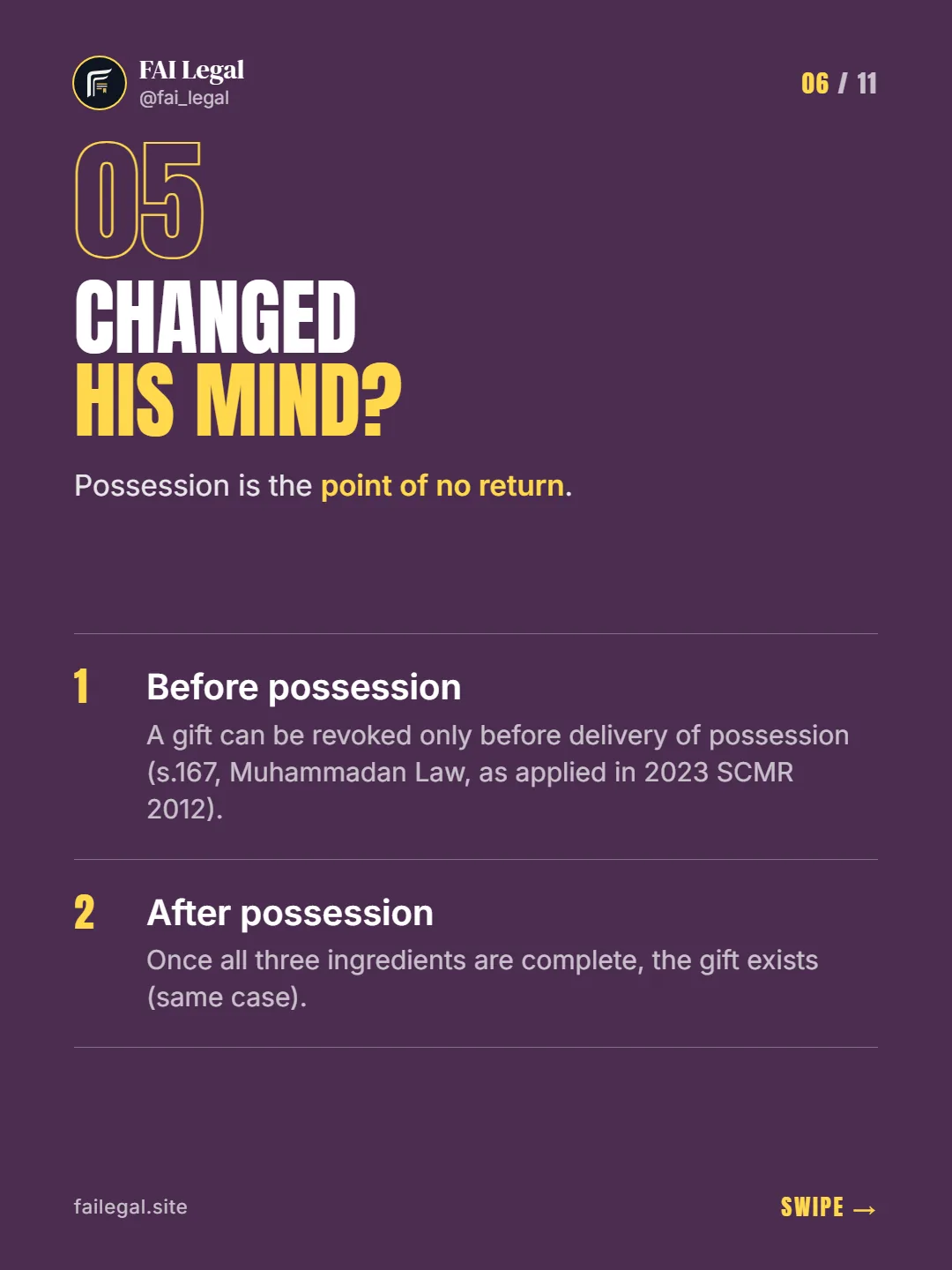 Changed his mind? · Possession is the point of no return. · Before possession · After possession