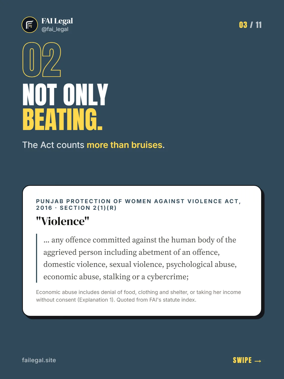 Not only beating. · The Act counts more than bruises. · Punjab Protection of Women against Violence Act, 2016 · Section 2(1)(r)