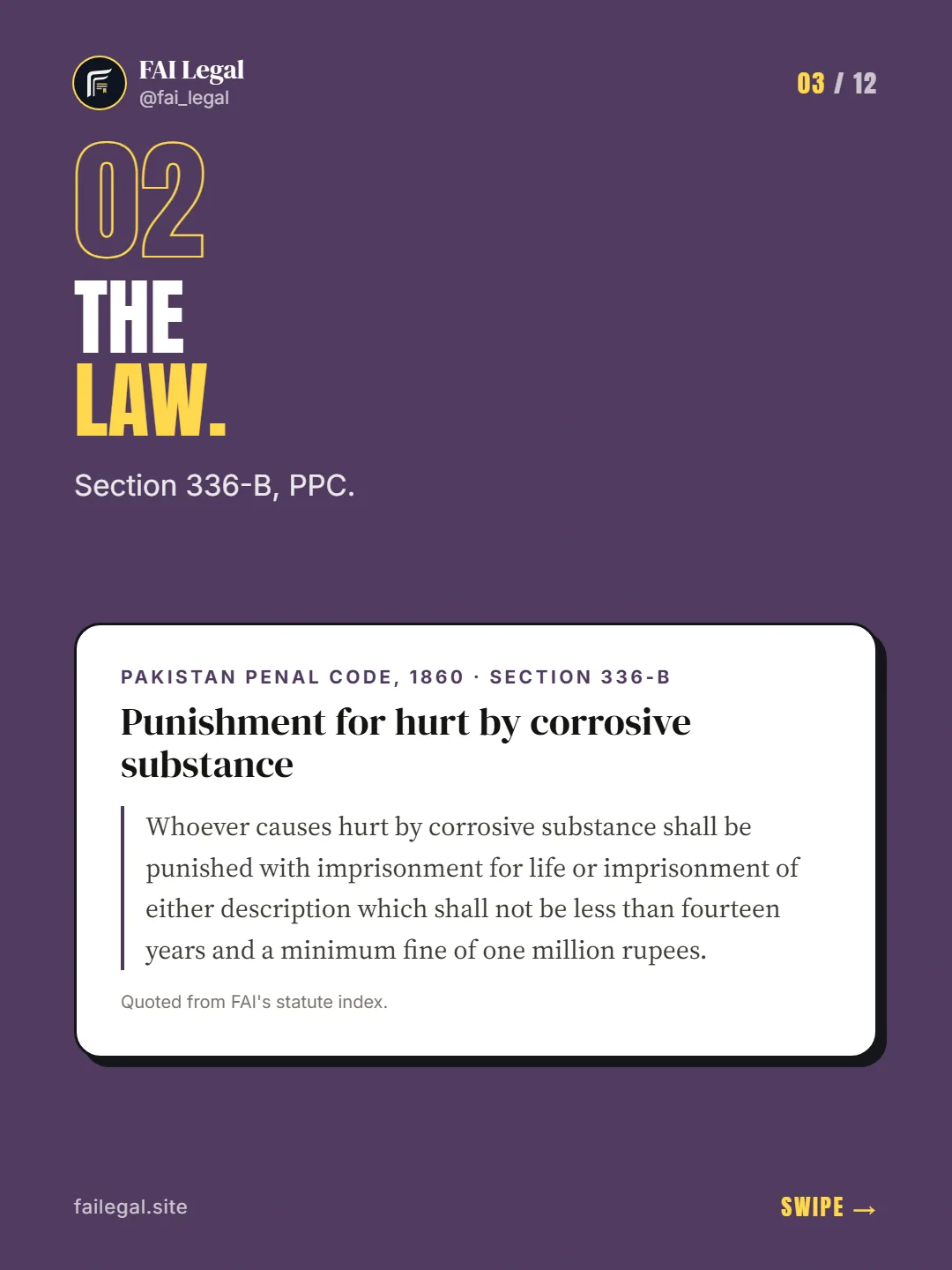 The law. · Section 336-B, PPC. · Pakistan Penal Code, 1860 · Section 336-B