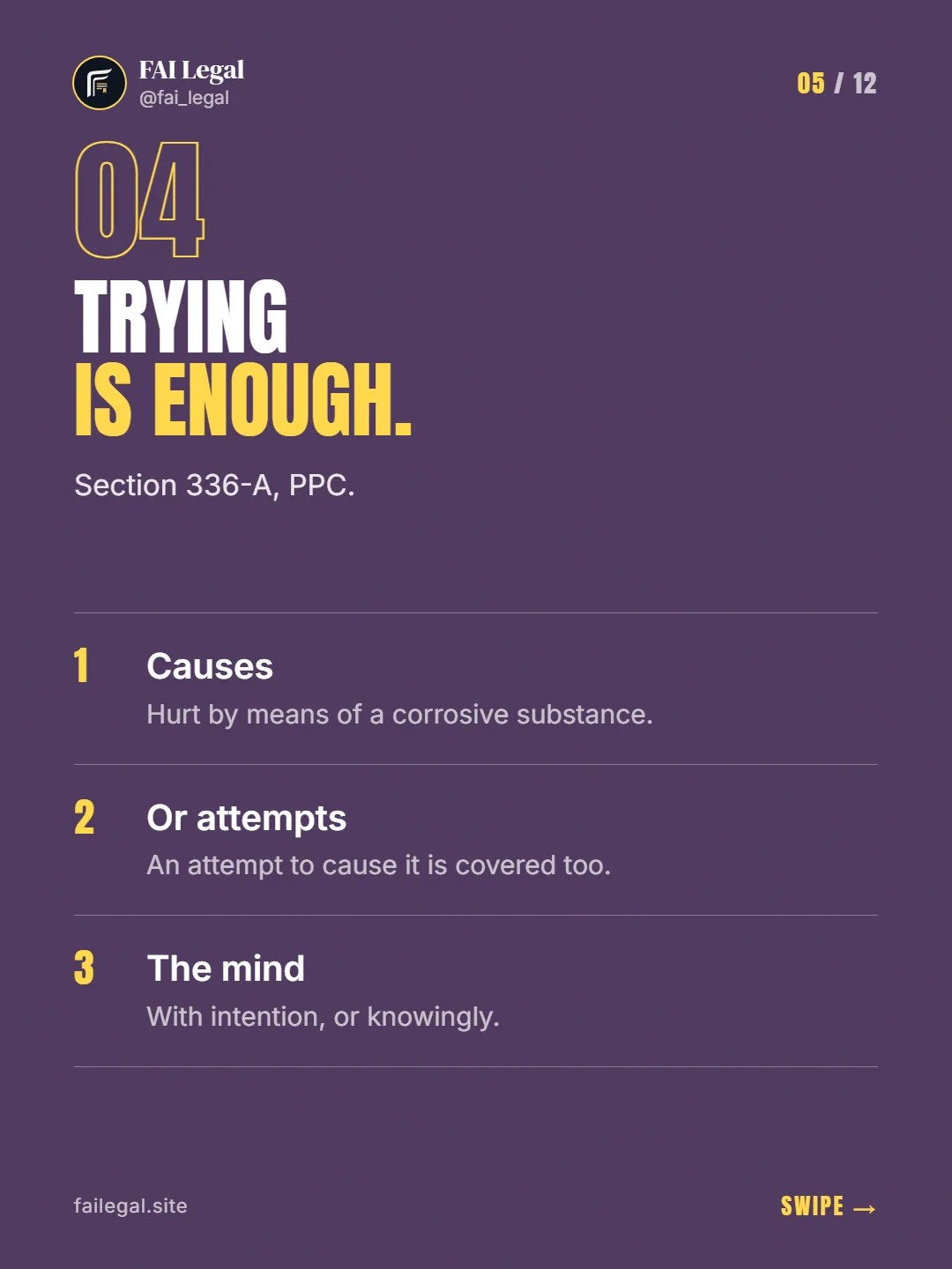 Trying is enough. · Section 336-A, PPC. · Causes · Or attempts · The mind
