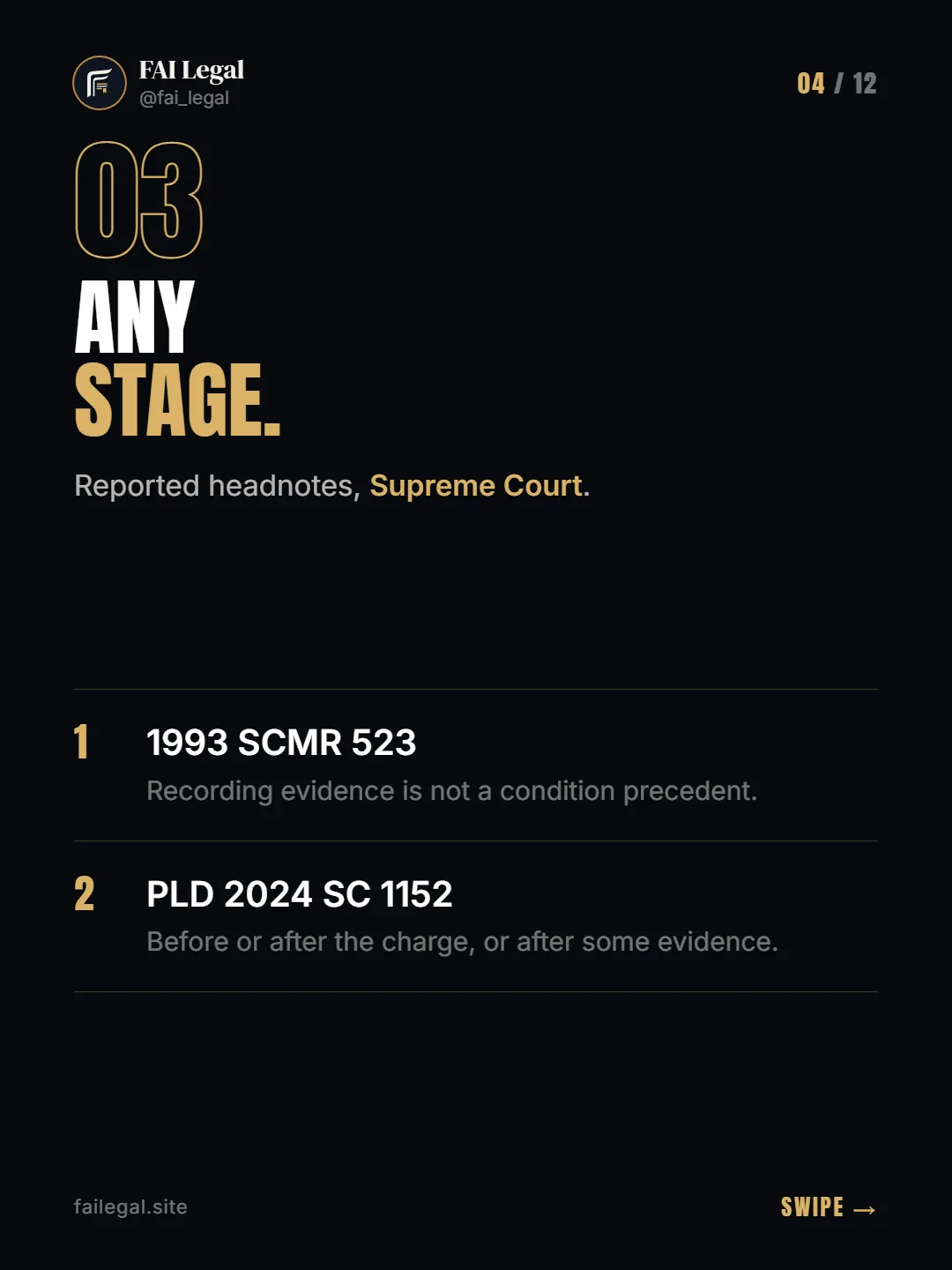 Any stage. · Reported headnotes, Supreme Court. · 1993 SCMR 523 · PLD 2024 SC 1152