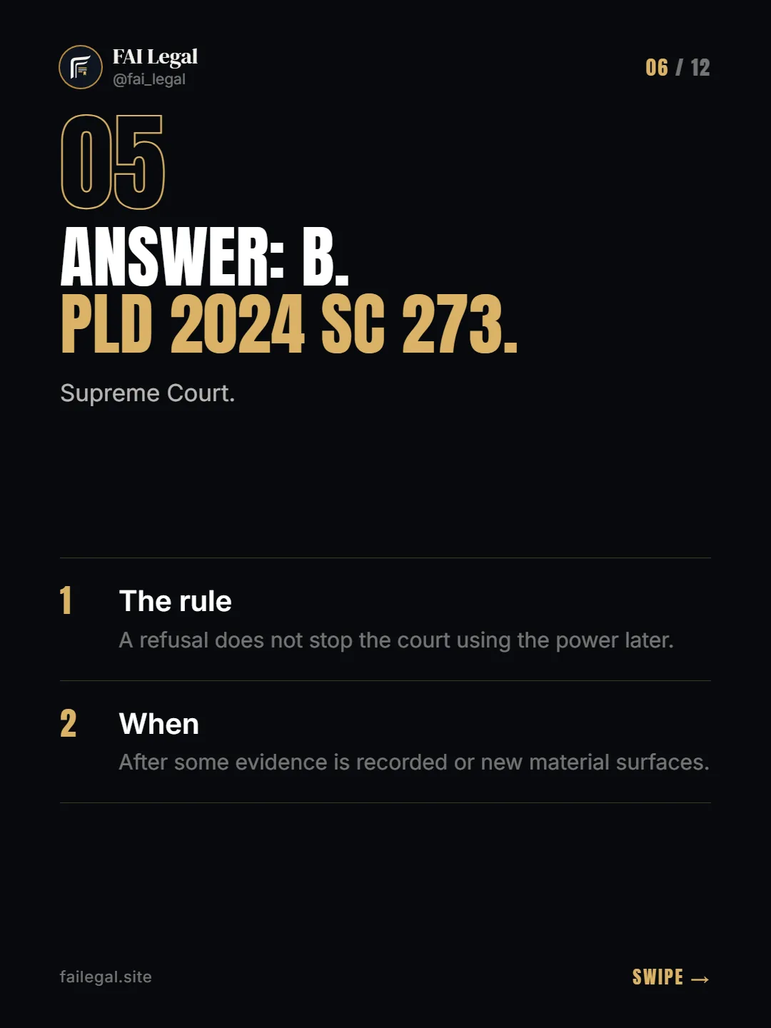 Answer: B. PLD 2024 SC 273. · Supreme Court. · The rule · When