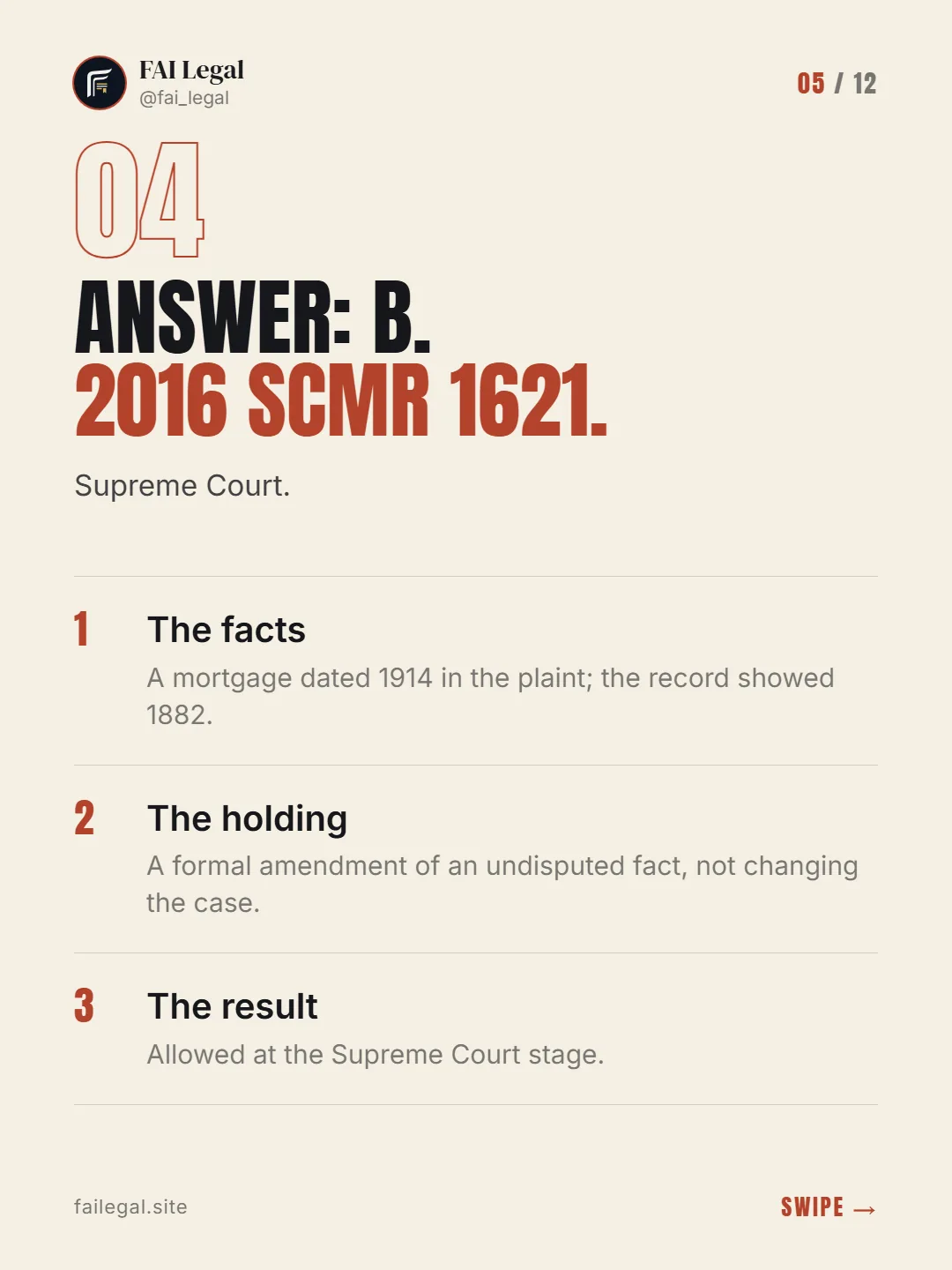 Answer: B. 2016 SCMR 1621. · Supreme Court. · The facts · The holding · The result