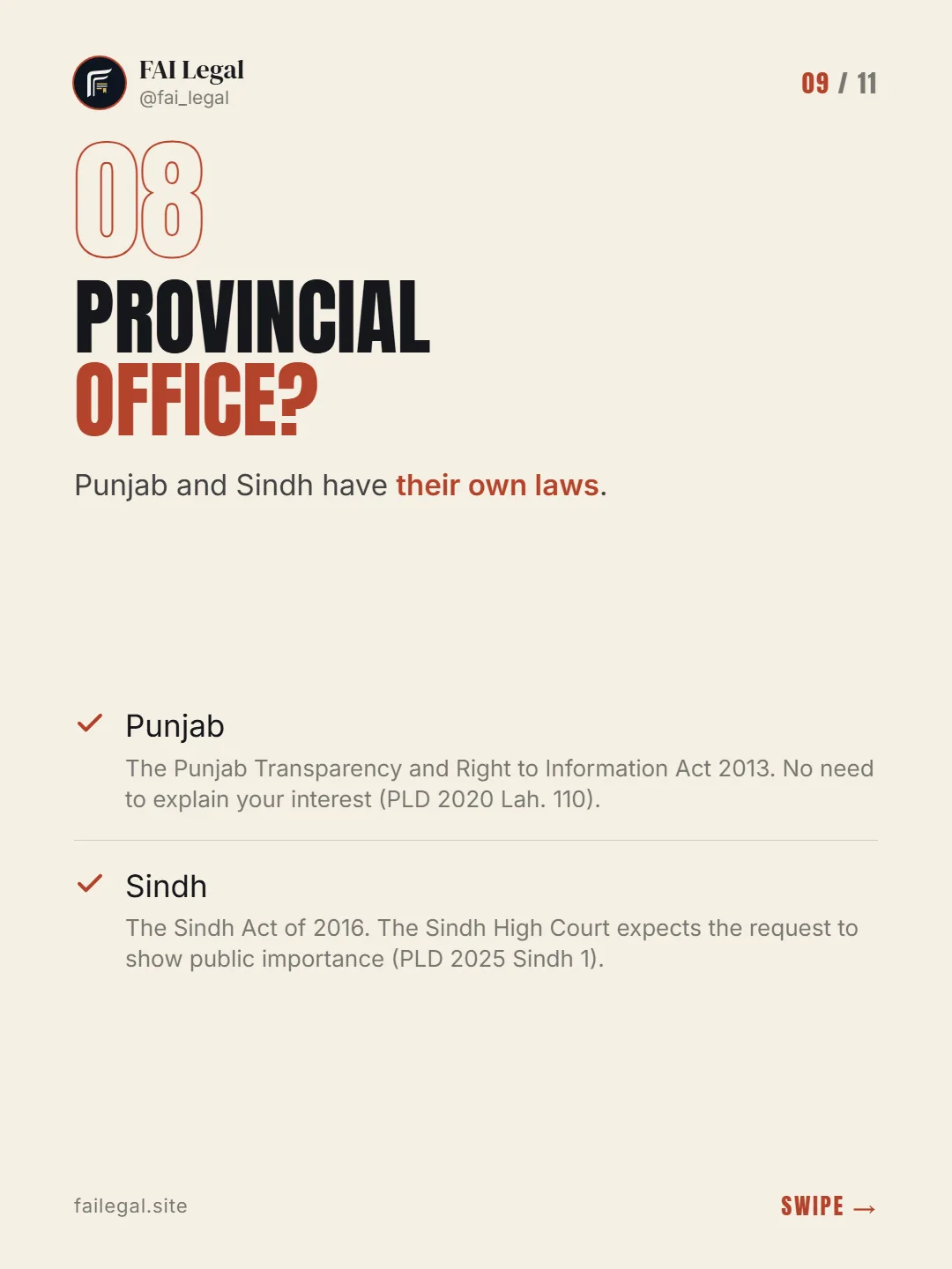 Provincial office? · Punjab and Sindh have their own laws. · Punjab · Sindh