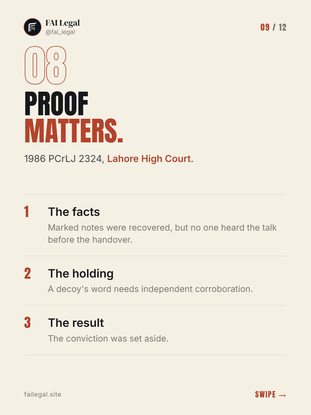Proof matters. · 1986 PCrLJ 2324, Lahore High Court. · The facts · The holding · The result