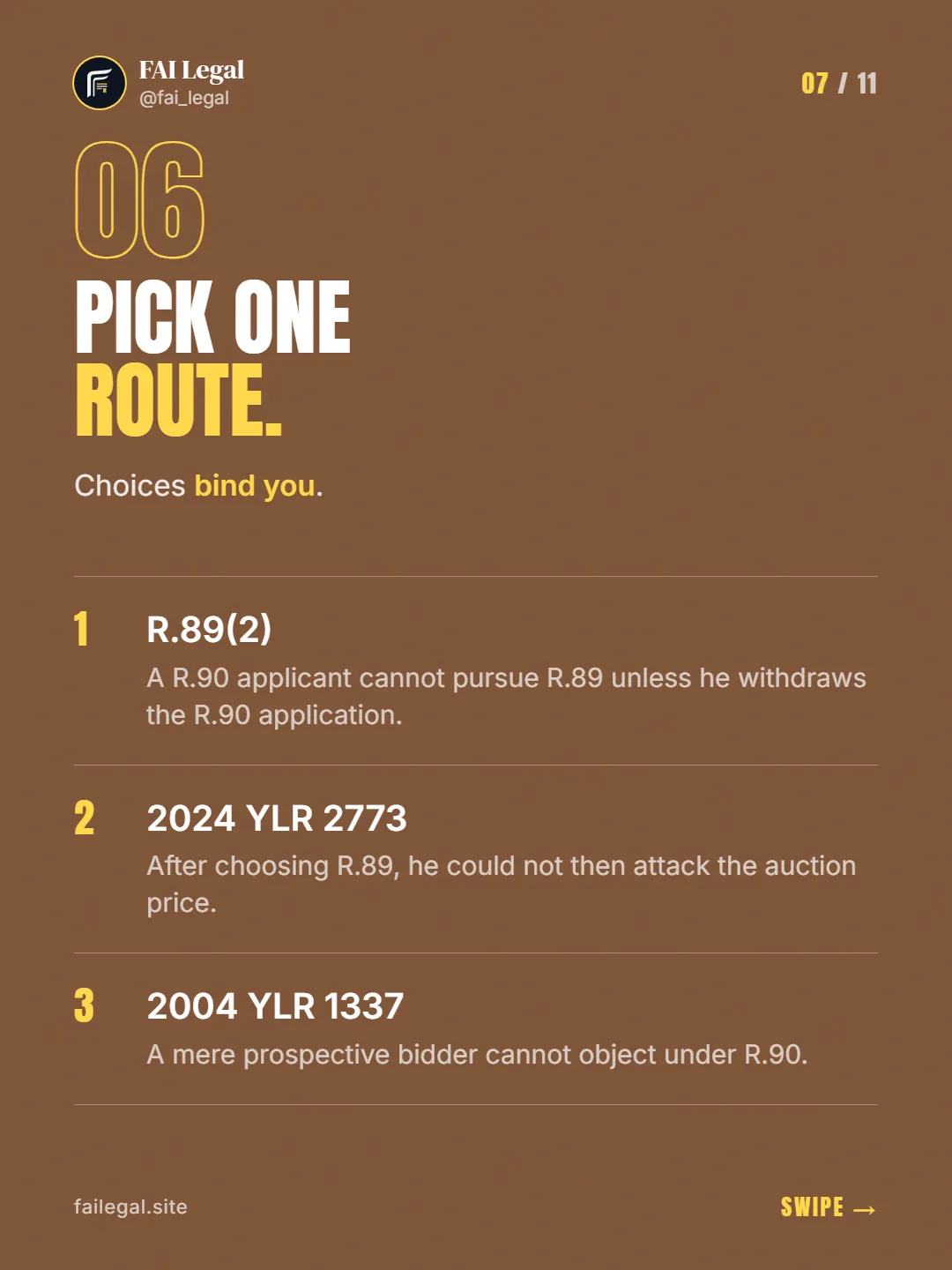 Pick one route. · Choices bind you. · R.89(2) · 2024 YLR 2773 · 2004 YLR 1337