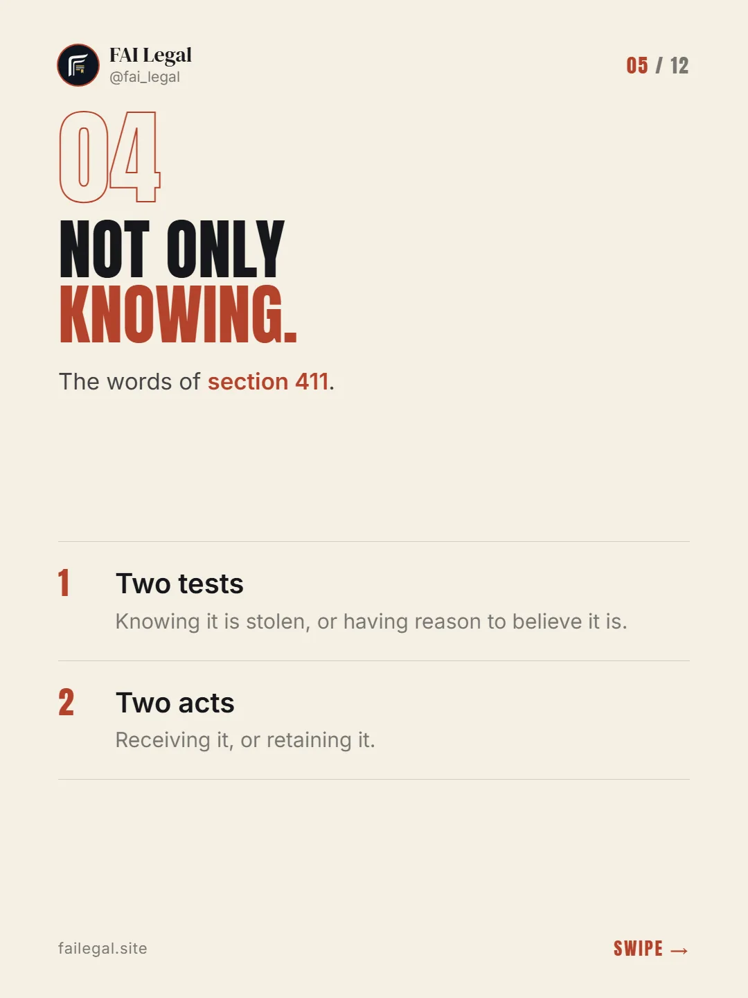 Not only knowing. · The words of section 411. · Two tests · Two acts