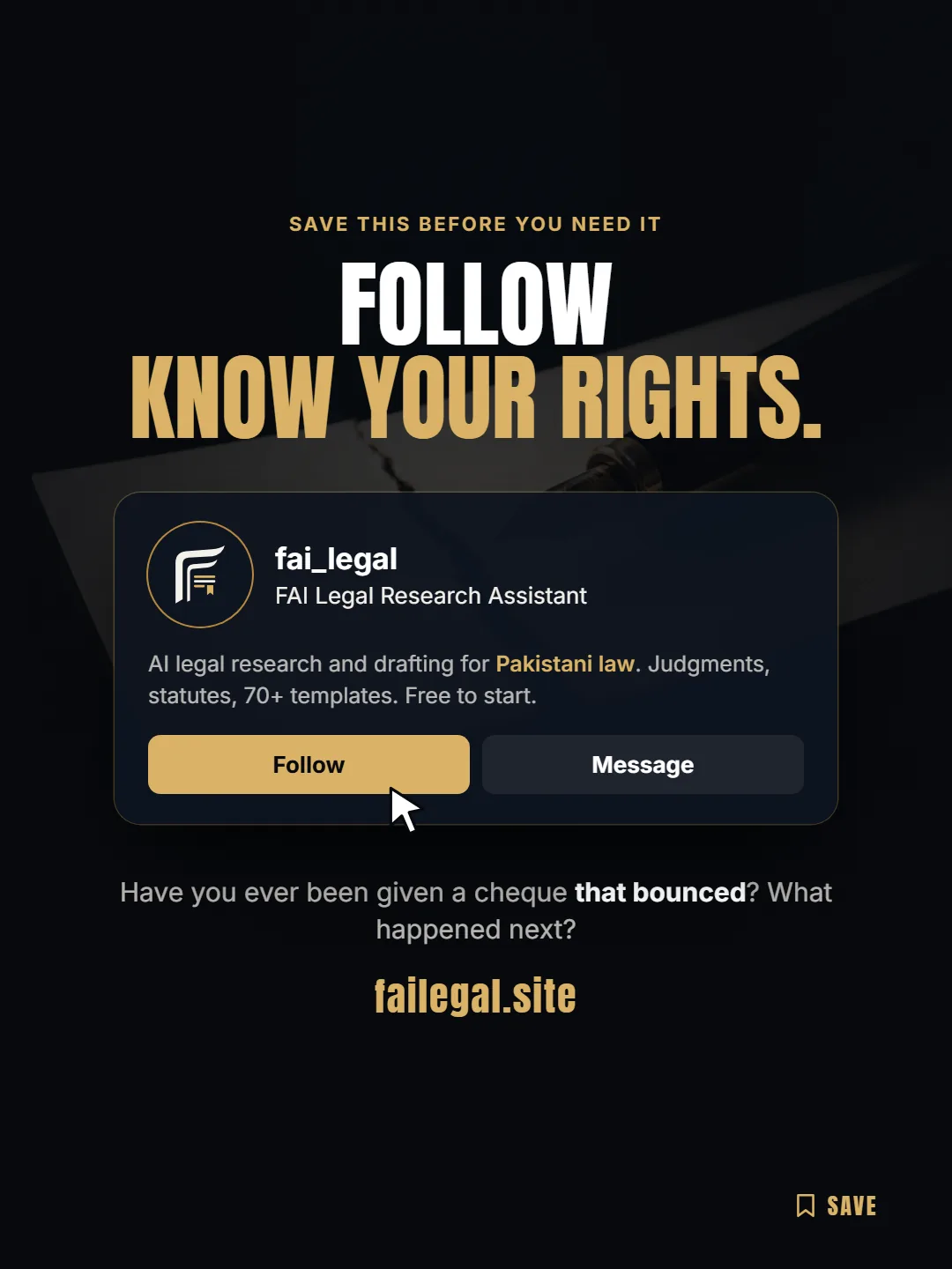Follow FAI Legal on Instagram, @fai_legal. Have you ever been given a cheque that bounced? What happened next?