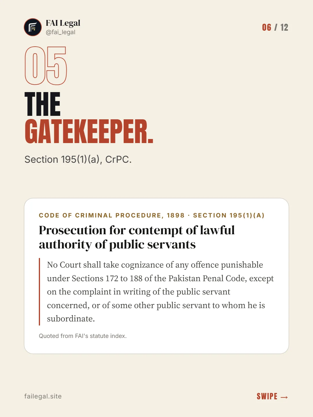 The gatekeeper. · Section 195(1)(a), CrPC. · Code of Criminal Procedure, 1898 · Section 195(1)(a)