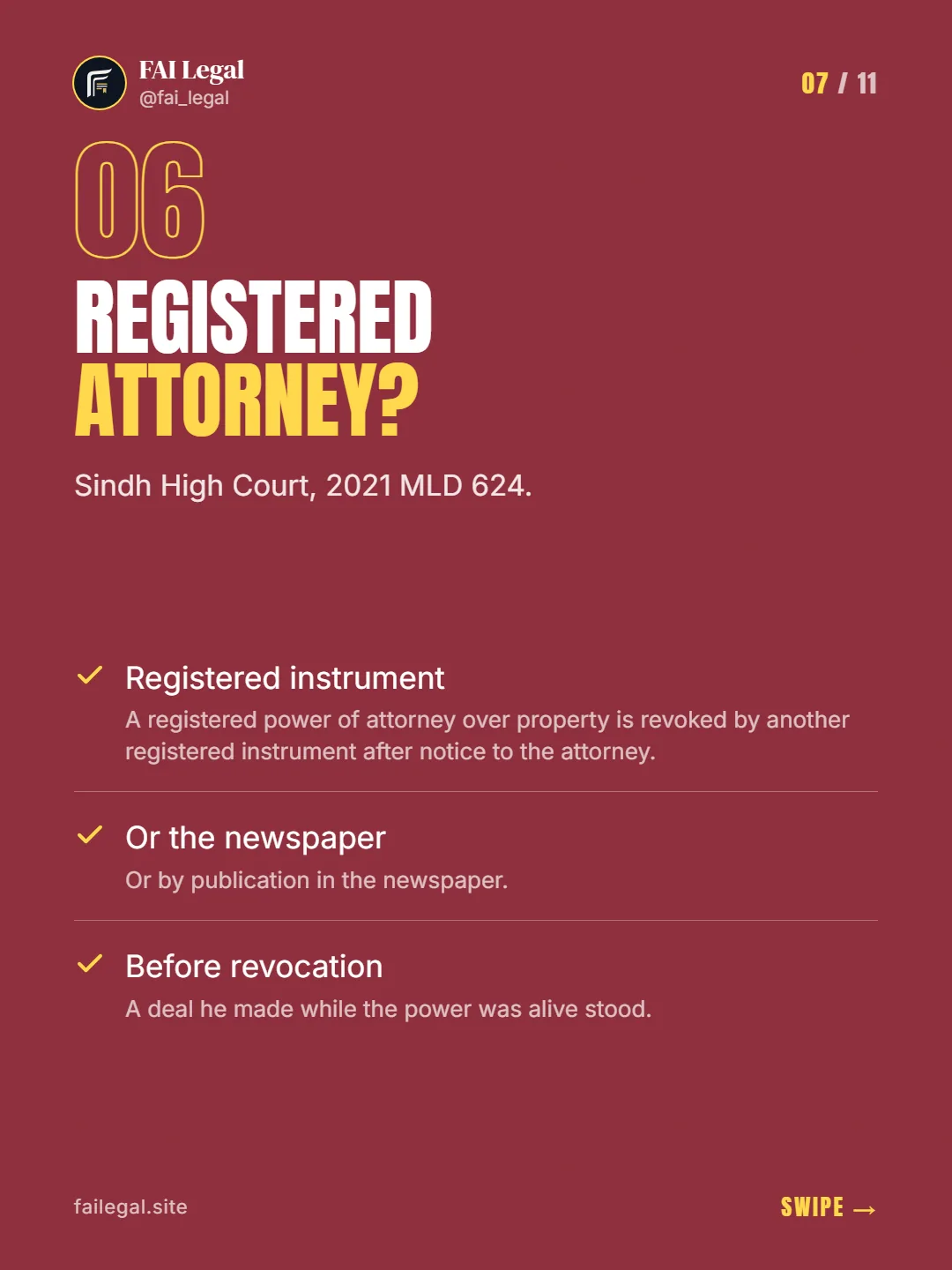 Registered attorney? · Sindh High Court, 2021 MLD 624. · Registered instrument · Or the newspaper · Before revocation
