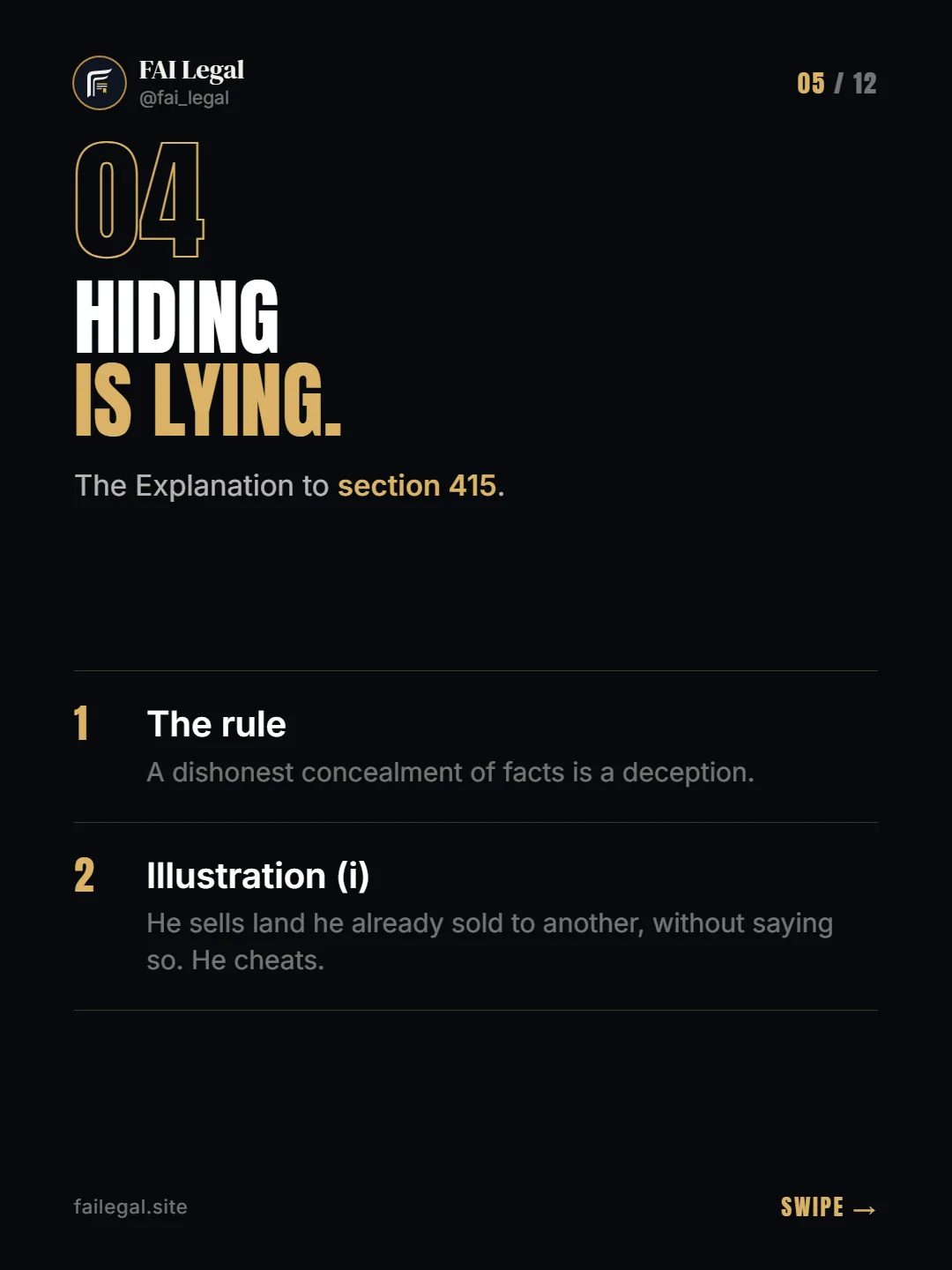 Hiding is lying. · The Explanation to section 415. · The rule · Illustration (i)