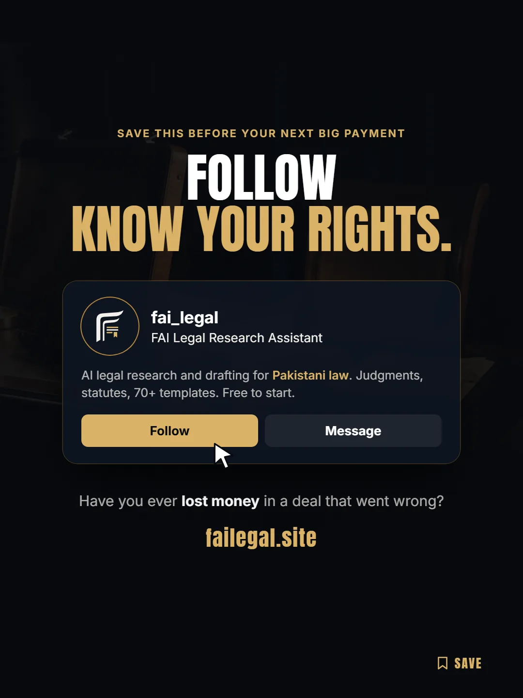 Follow FAI Legal on Instagram, @fai_legal. Have you ever lost money in a deal that went wrong?