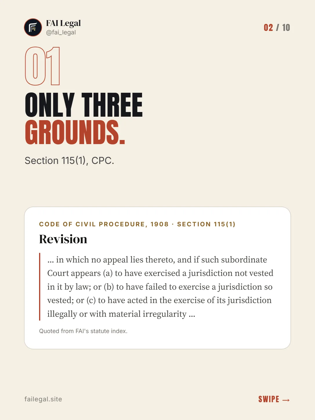 Only three grounds. · Section 115(1), CPC. · Code of Civil Procedure, 1908 · Section 115(1)