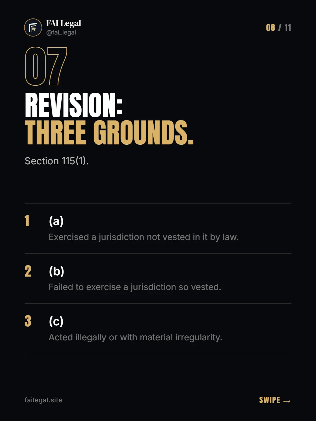 Revision: three grounds. · Section 115(1). · (a) · (b) · (c)