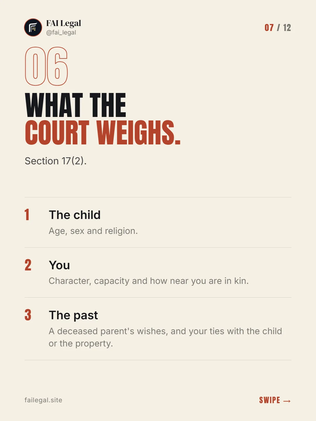 What the court weighs. · Section 17(2). · The child · You · The past