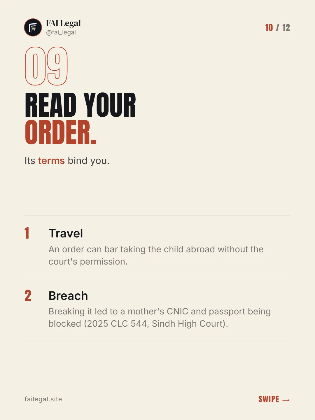 Read your order. · Its terms bind you. · Travel · Breach