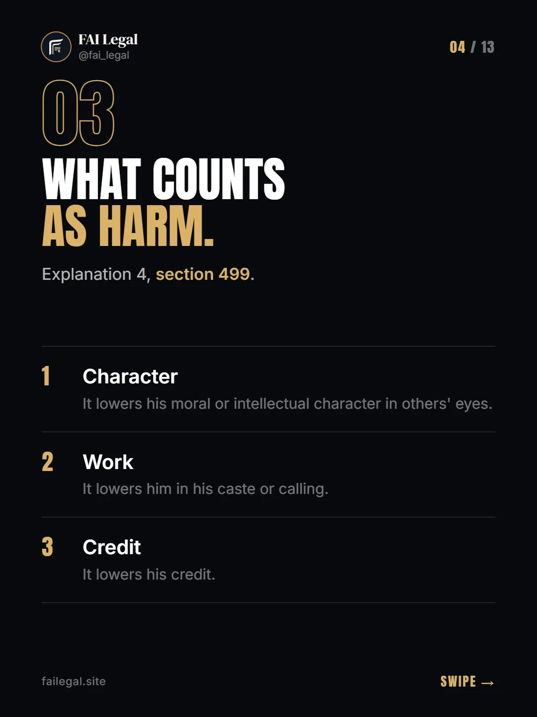 What counts as harm. · Explanation 4, section 499. · Character · Work · Credit