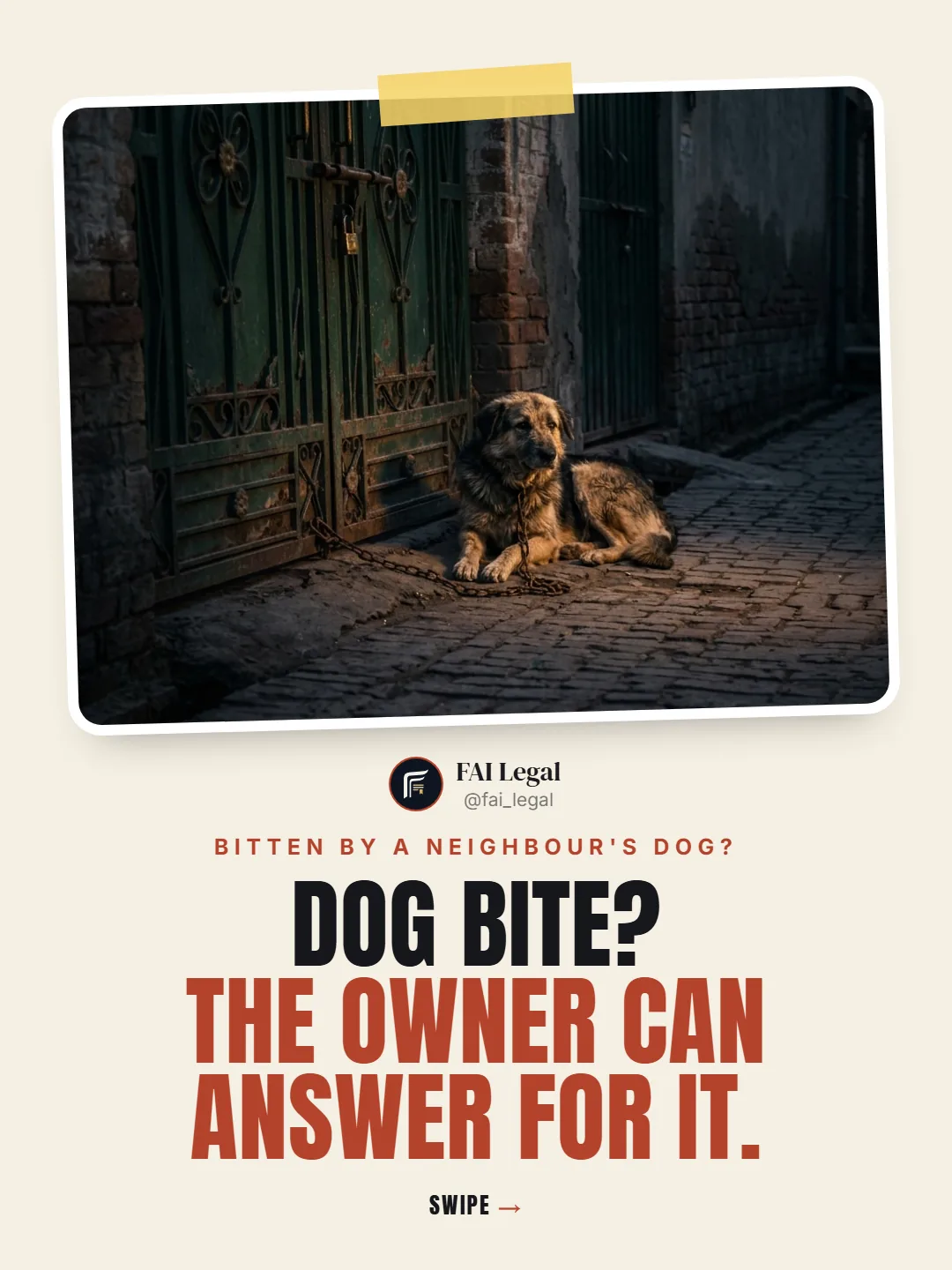 Bitten by a neighbour's dog?. Dog bite? The owner can answer for it.