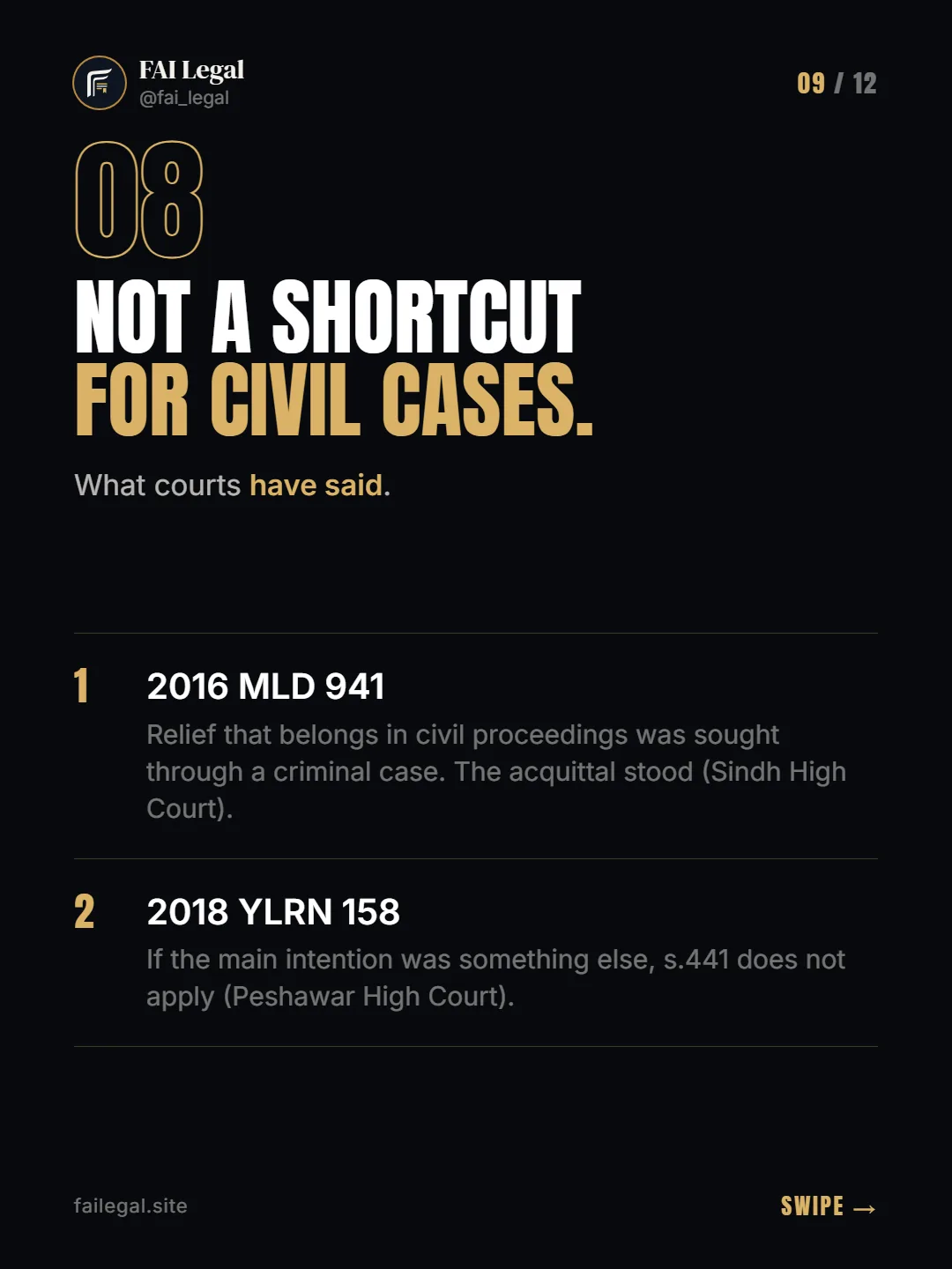 Not a shortcut for civil cases. · What courts have said. · 2016 MLD 941 · 2018 YLRN 158