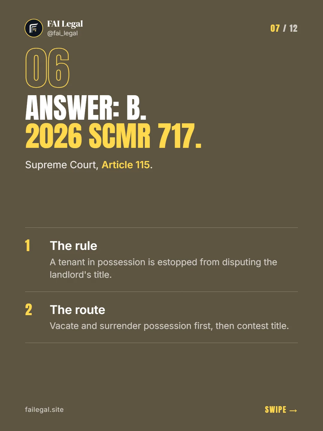 Answer: B. 2026 SCMR 717. · Supreme Court, Article 115. · The rule · The route
