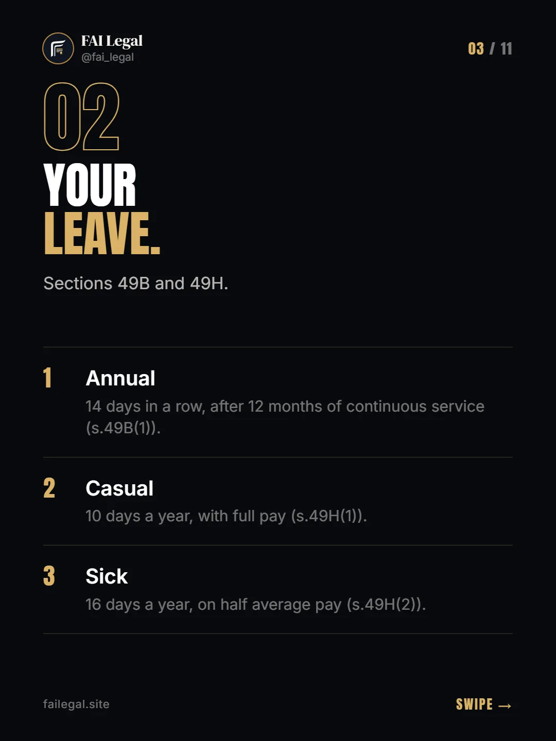Your leave. · Sections 49B and 49H. · Annual · Casual · Sick