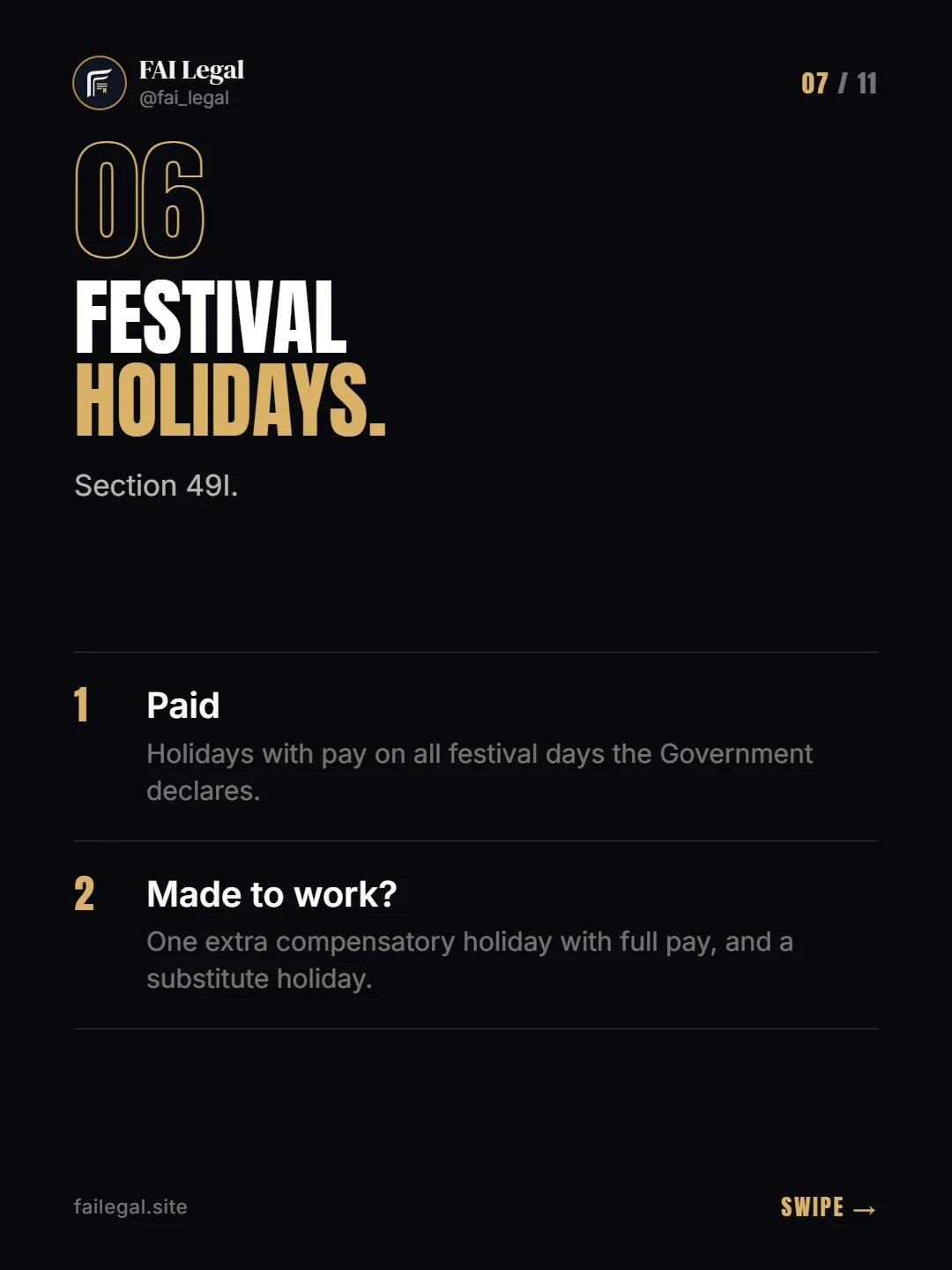 Festival holidays. · Section 49I. · Paid · Made to work?