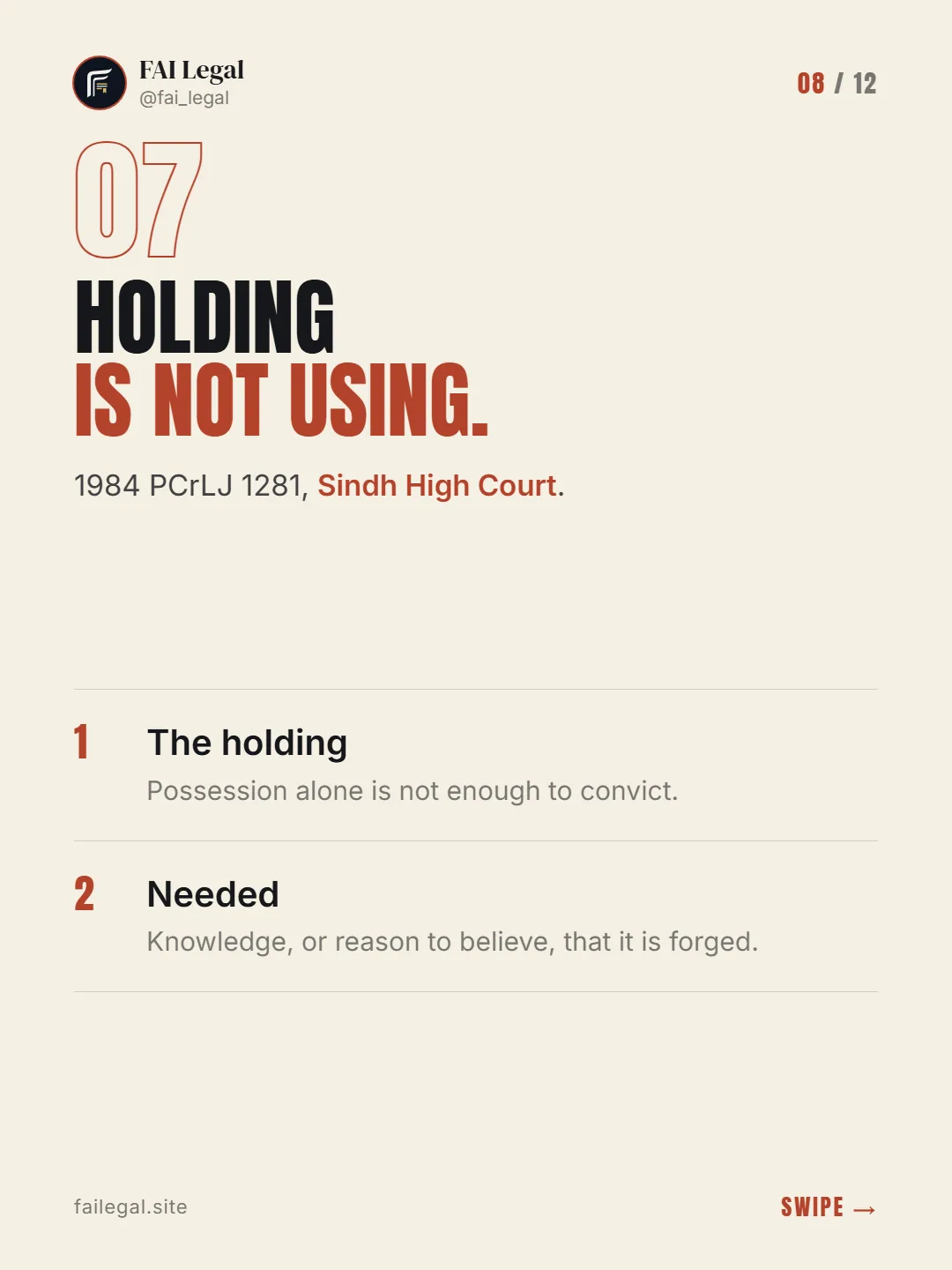 Holding is not using. · 1984 PCrLJ 1281, Sindh High Court. · The holding · Needed