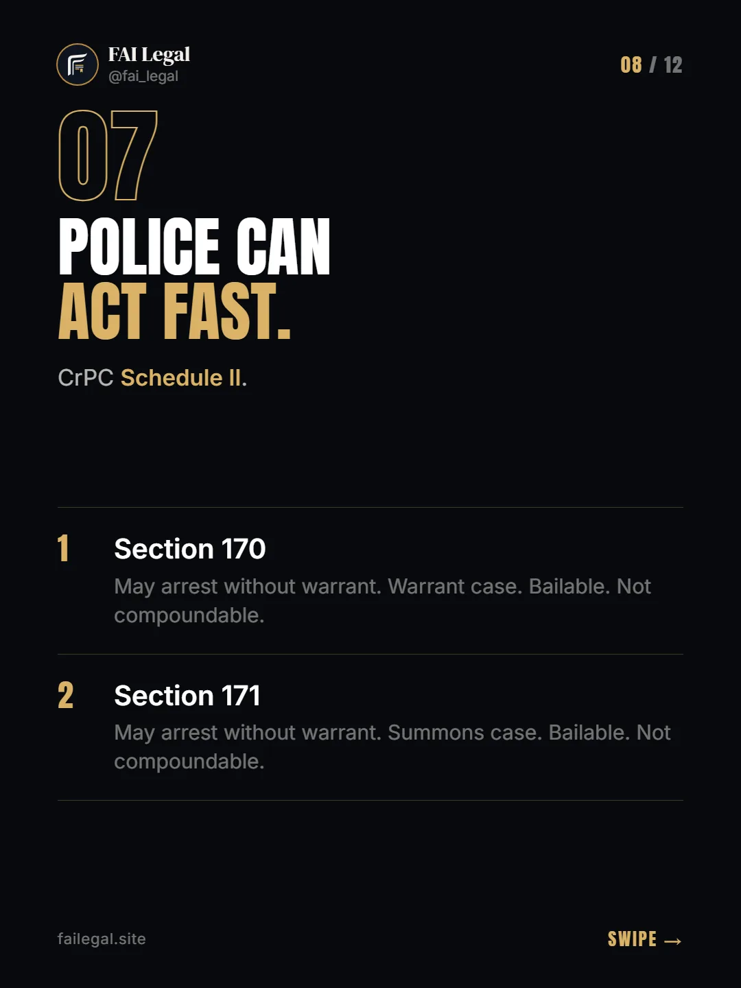 Police can act fast. · CrPC Schedule II. · Section 170 · Section 171