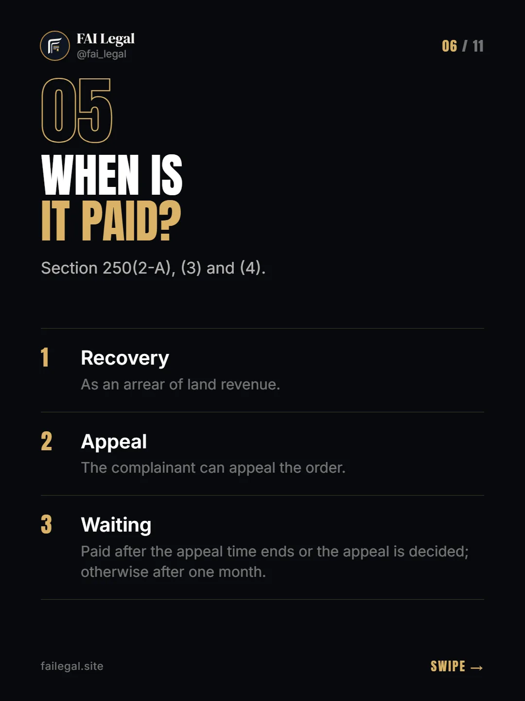 When is it paid? · Section 250(2-A), (3) and (4). · Recovery · Appeal · Waiting