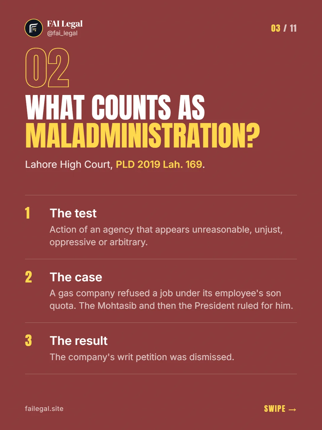 What counts as maladministration? · Lahore High Court, PLD 2019 Lah. 169. · The test · The case · The result