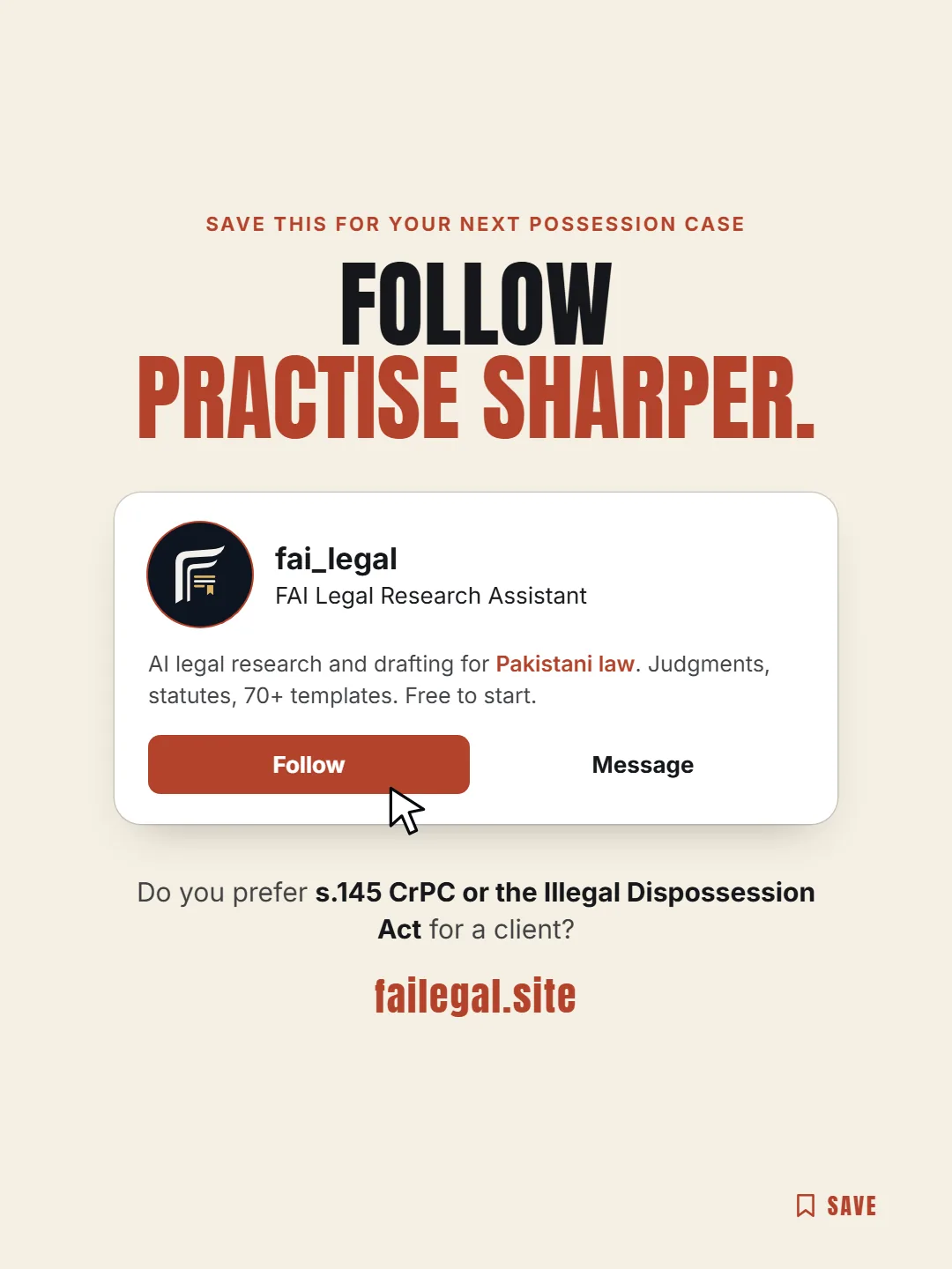 Follow FAI Legal on Instagram, @fai_legal. Do you prefer s.145 CrPC or the Illegal Dispossession Act for a client?