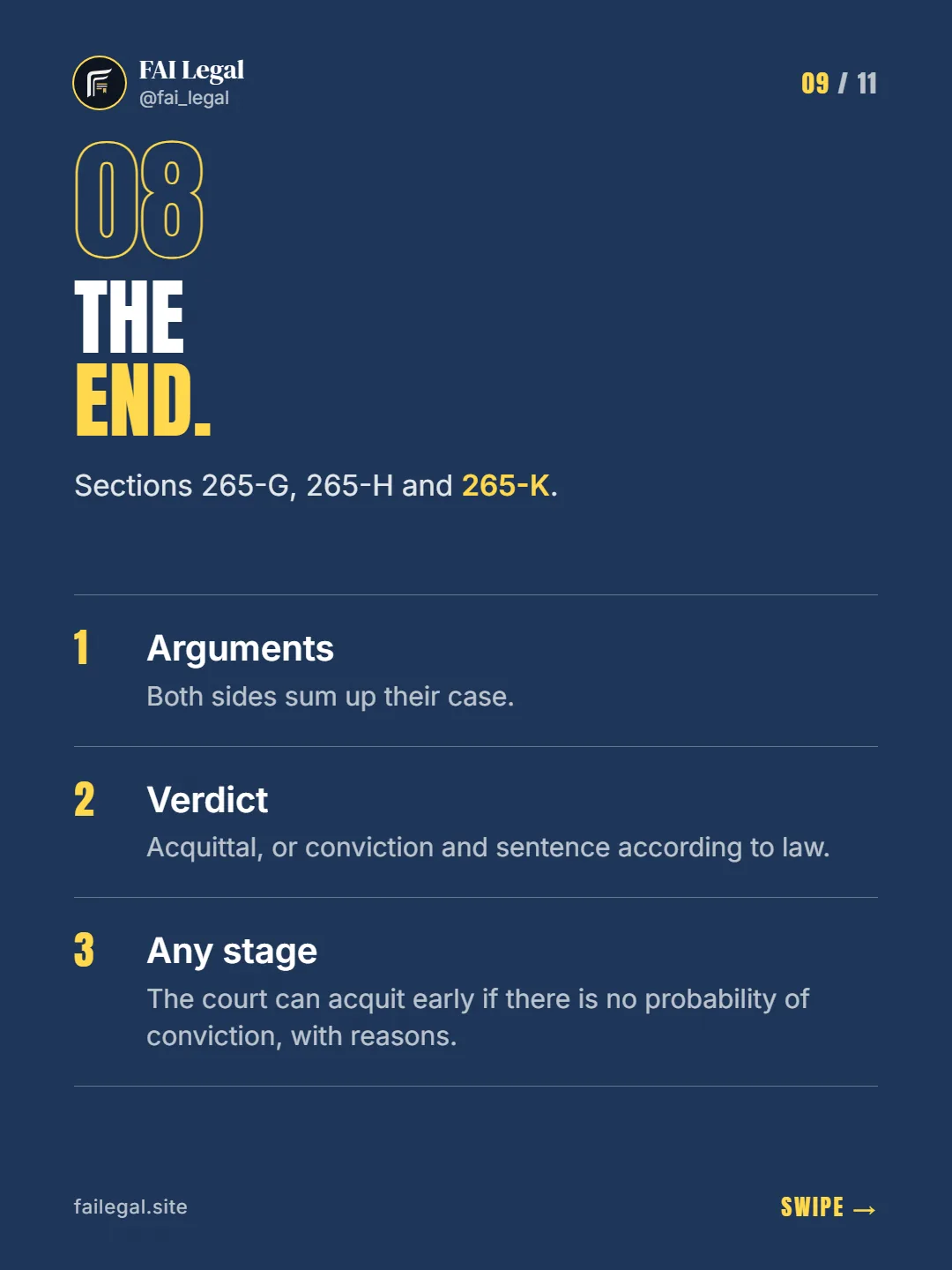 The end. · Sections 265-G, 265-H and 265-K. · Arguments · Verdict · Any stage