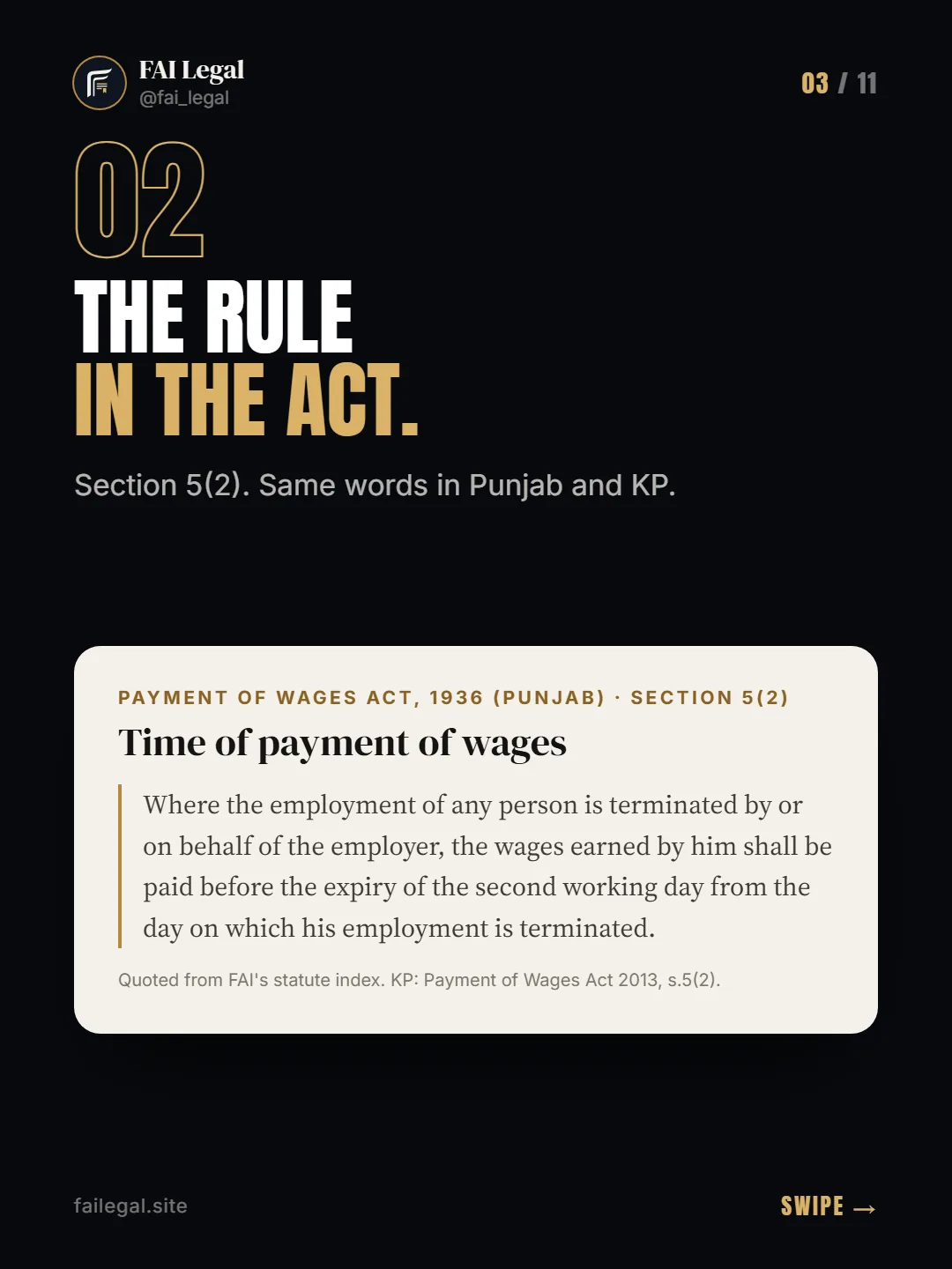 The rule in the Act. · Section 5(2). Same words in Punjab and KP. · Payment of Wages Act, 1936 (Punjab) · Section 5(2)