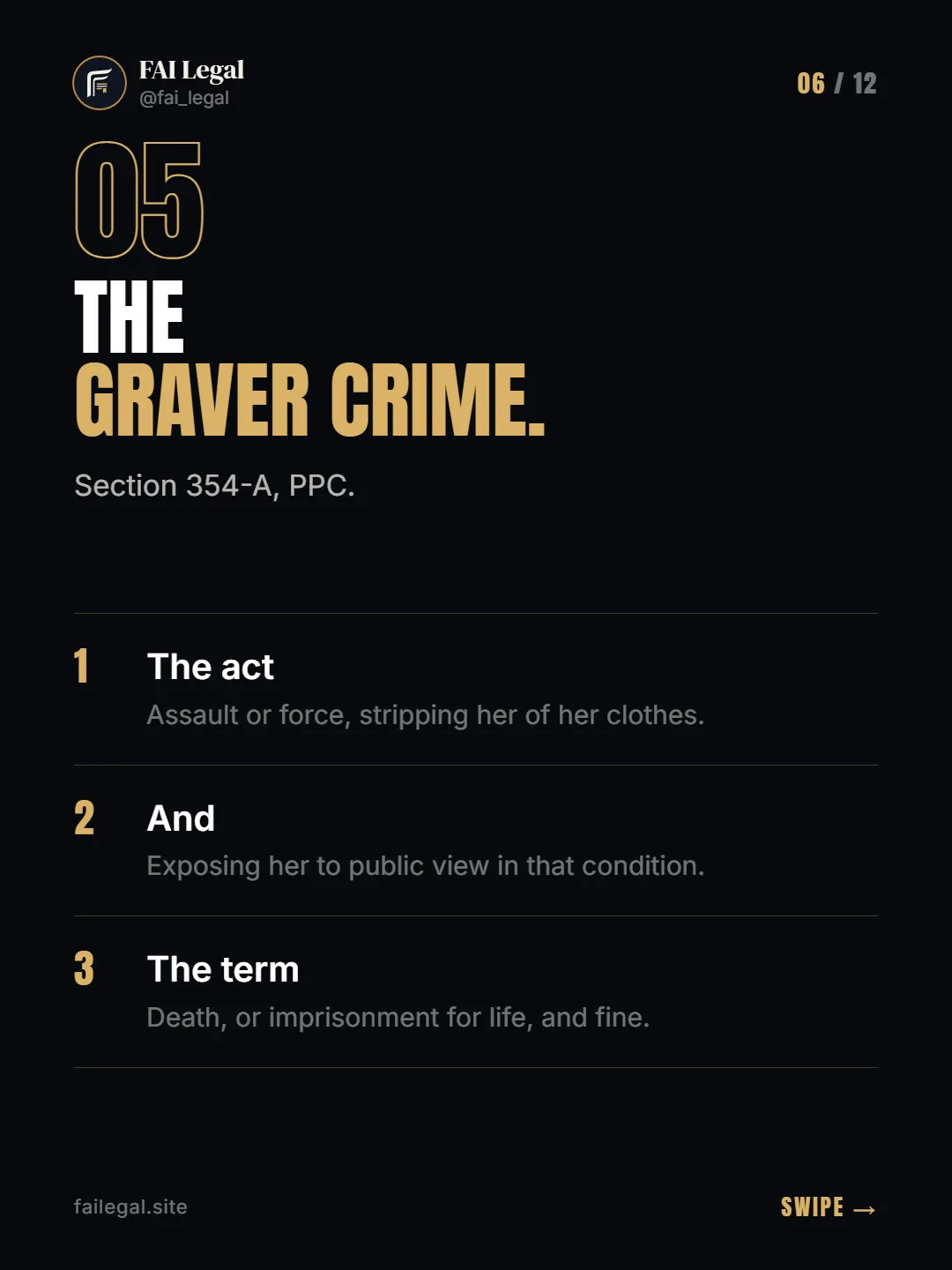 The graver crime. · Section 354-A, PPC. · The act · And · The term