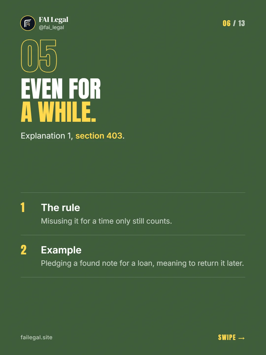 Even for a while. · Explanation 1, section 403. · The rule · Example