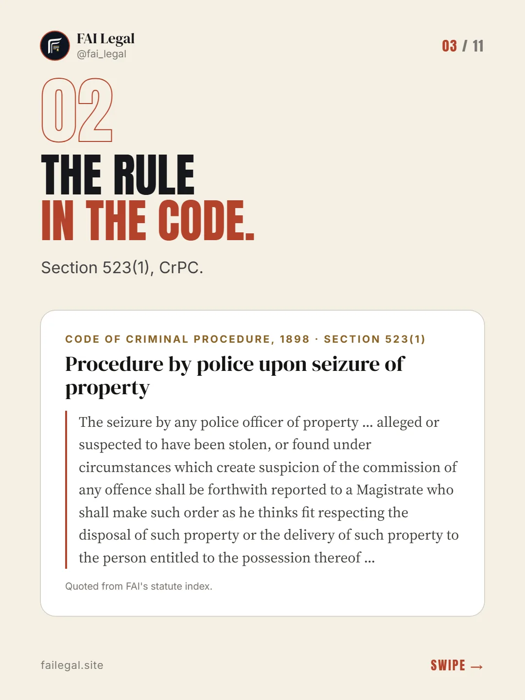The rule in the Code. · Section 523(1), CrPC. · Code of Criminal Procedure, 1898 · Section 523(1)