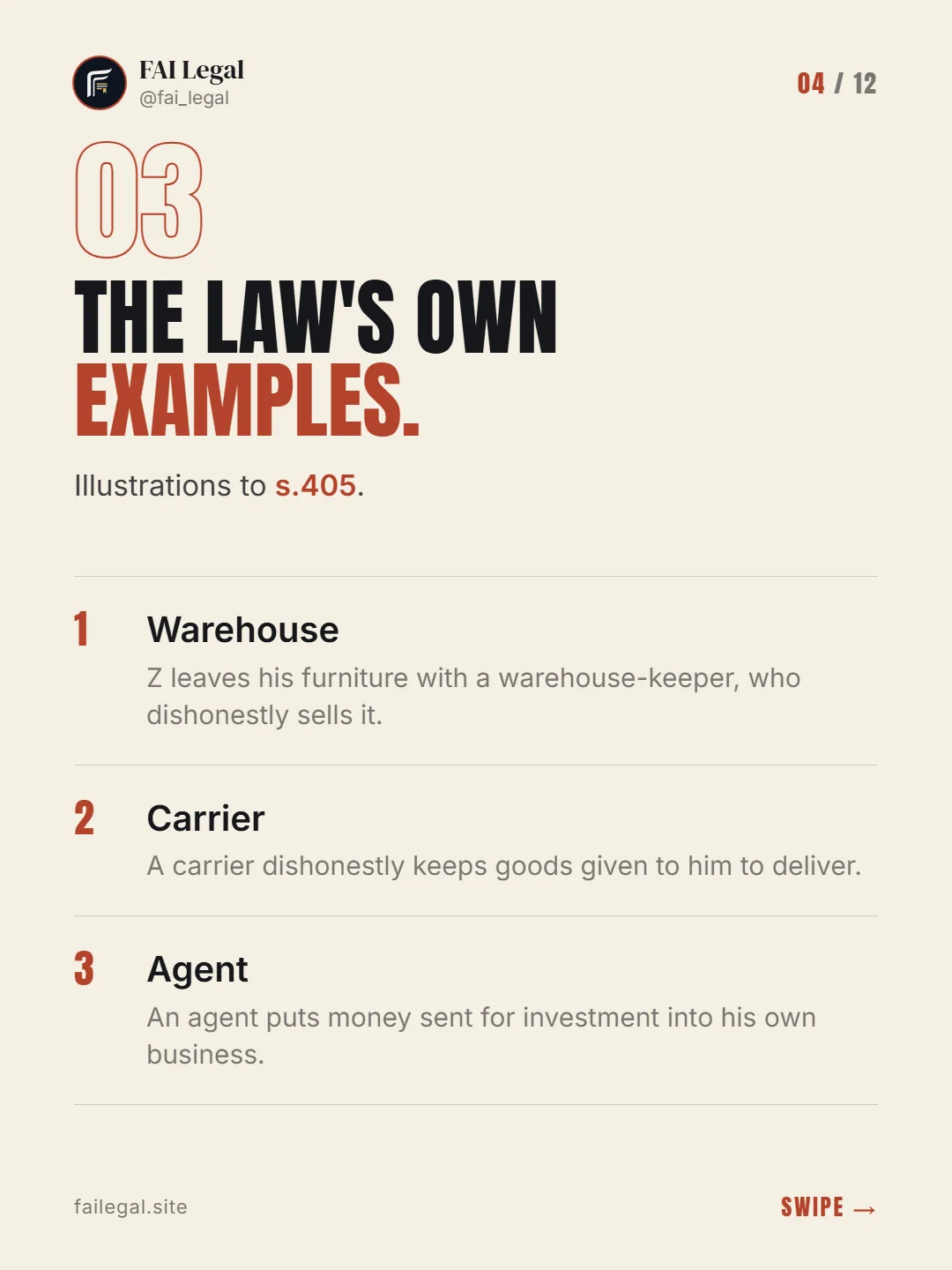 The law's own examples. · Illustrations to s.405. · Warehouse · Carrier · Agent