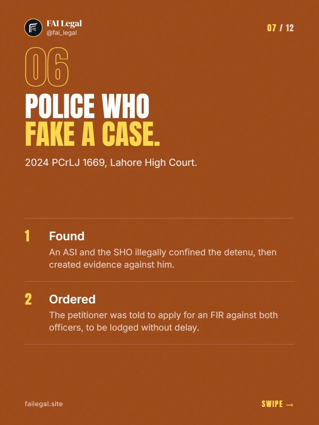 Police who fake a case. · 2024 PCrLJ 1669, Lahore High Court. · Found · Ordered