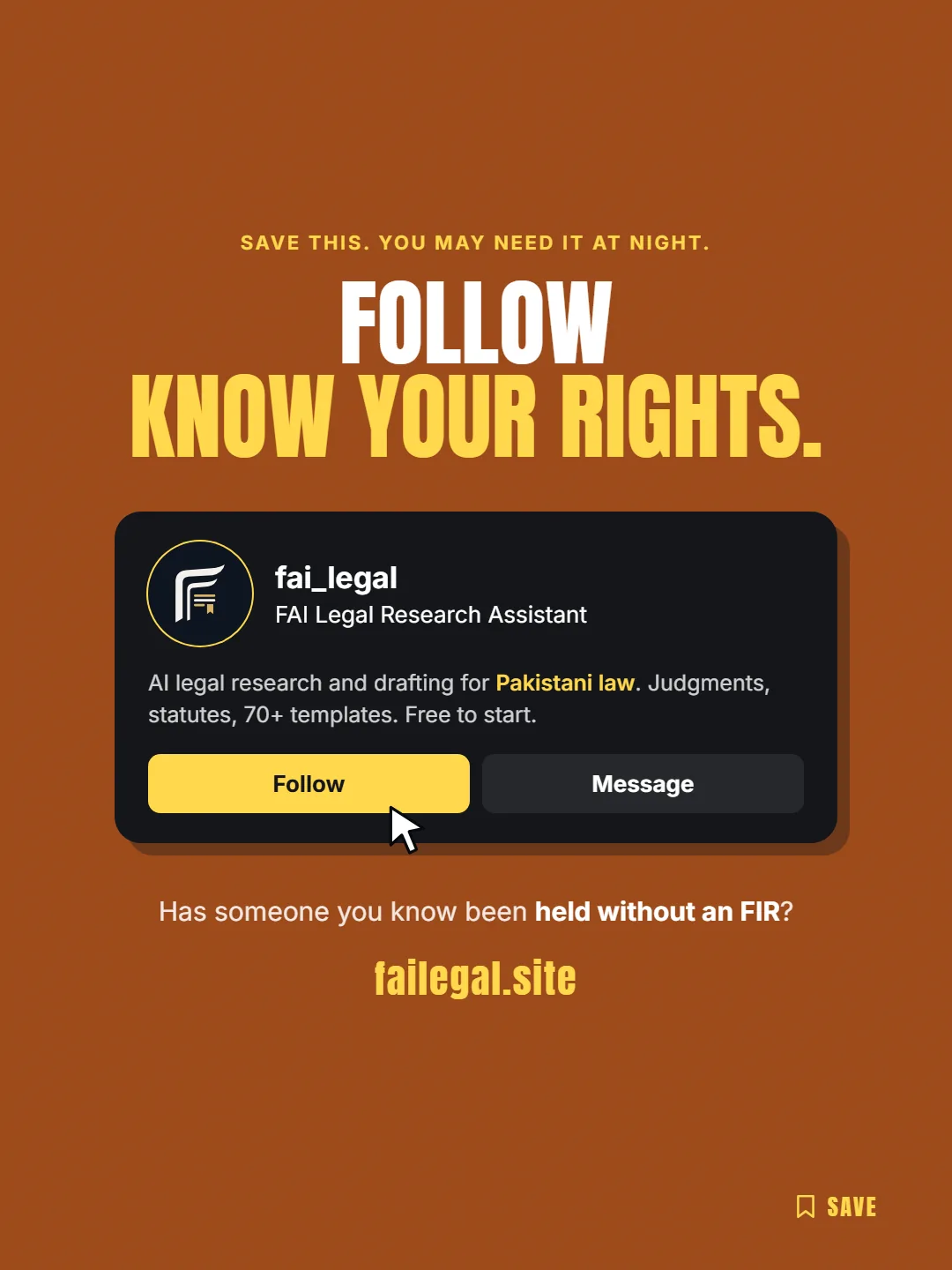 Follow FAI Legal on Instagram, @fai_legal. Has someone you know been held without an FIR?