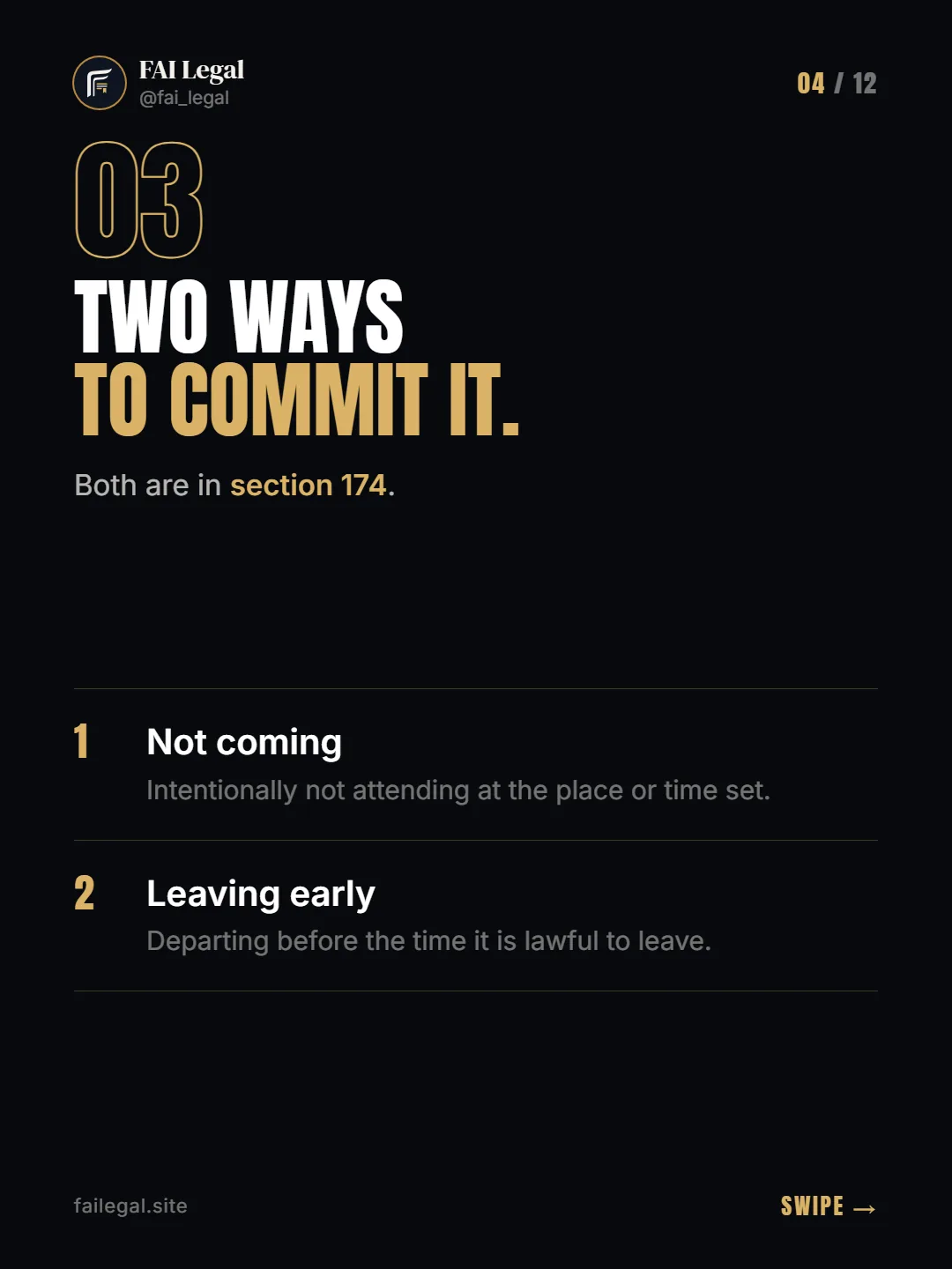 Two ways to commit it. · Both are in section 174. · Not coming · Leaving early