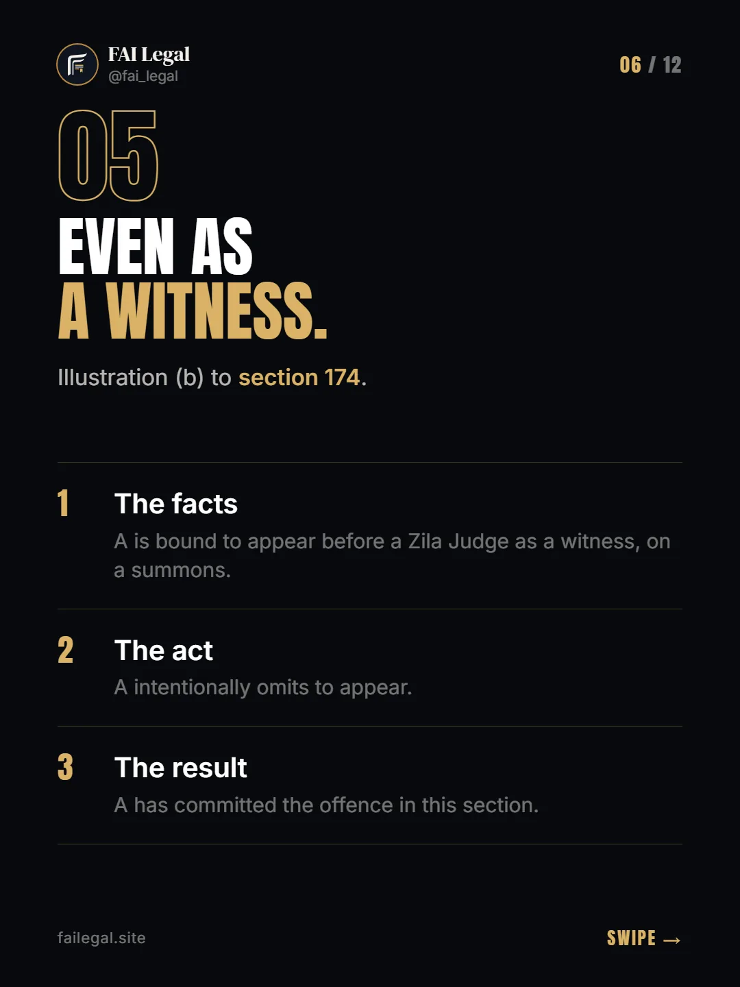Even as a witness. · Illustration (b) to section 174. · The facts · The act · The result