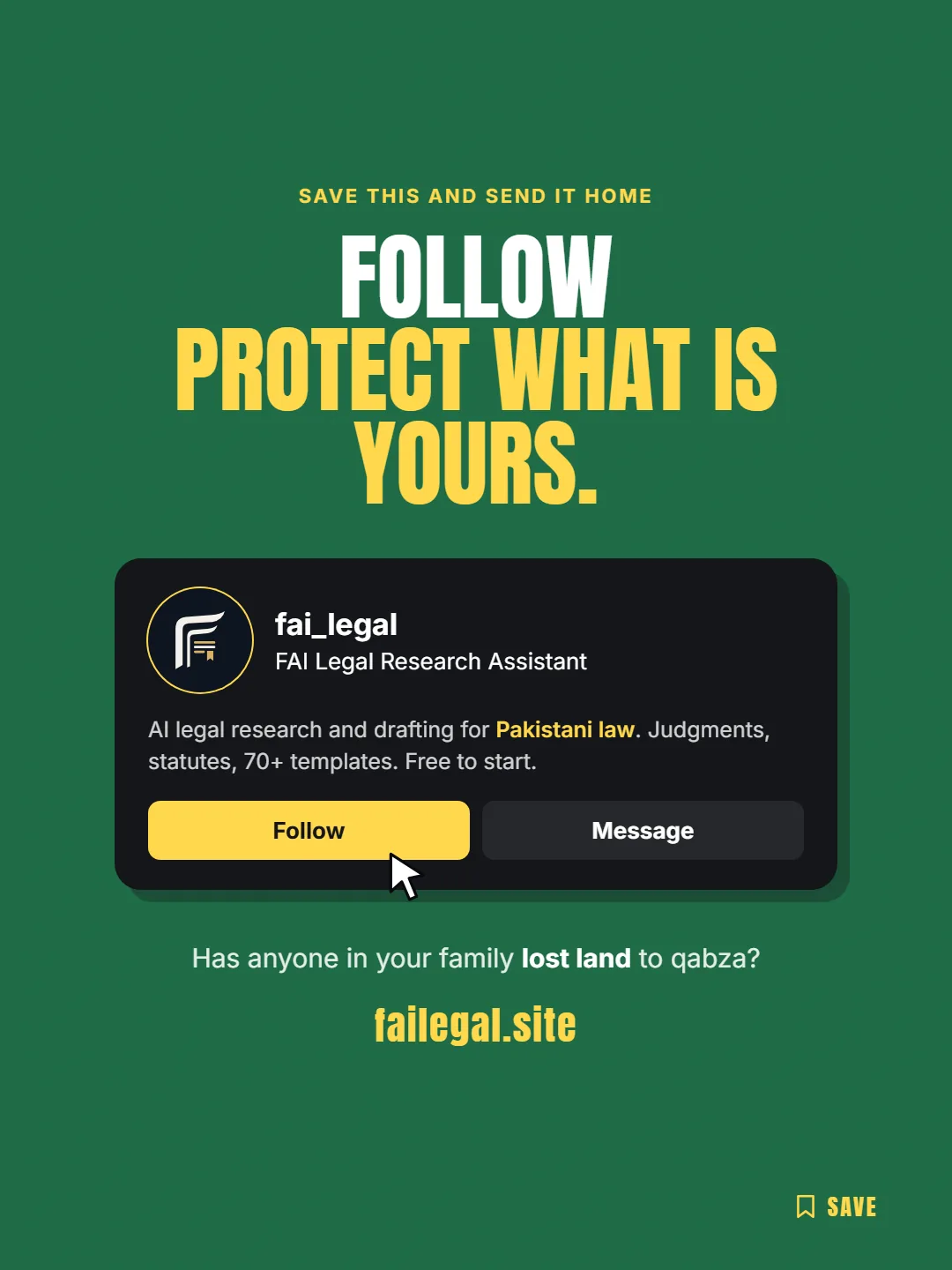 Follow FAI Legal on Instagram, @fai_legal. Has anyone in your family lost land to qabza?
