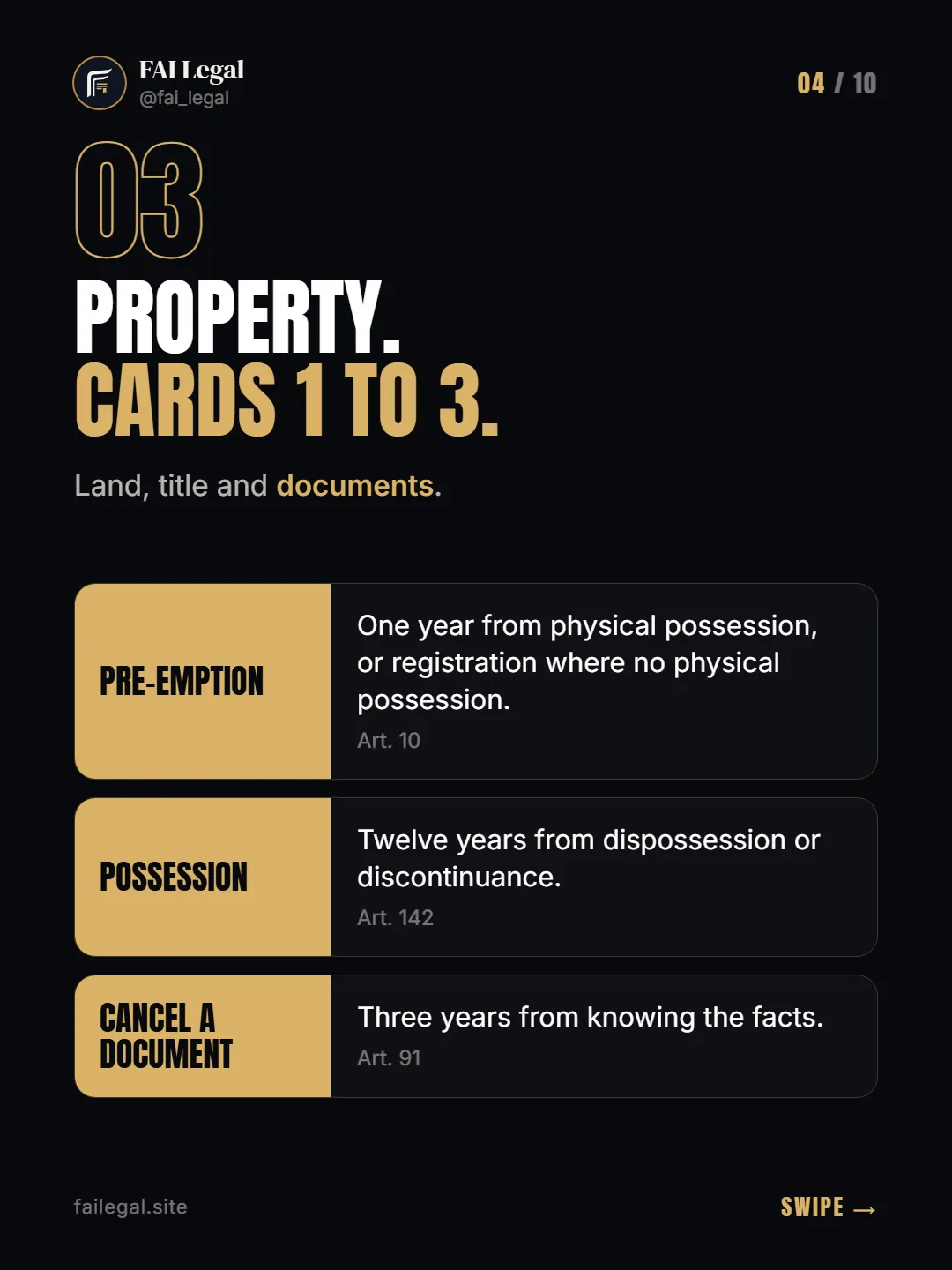 Property. Cards 1 to 3. · Land, title and documents. · Pre-emption · Possession · Cancel a document