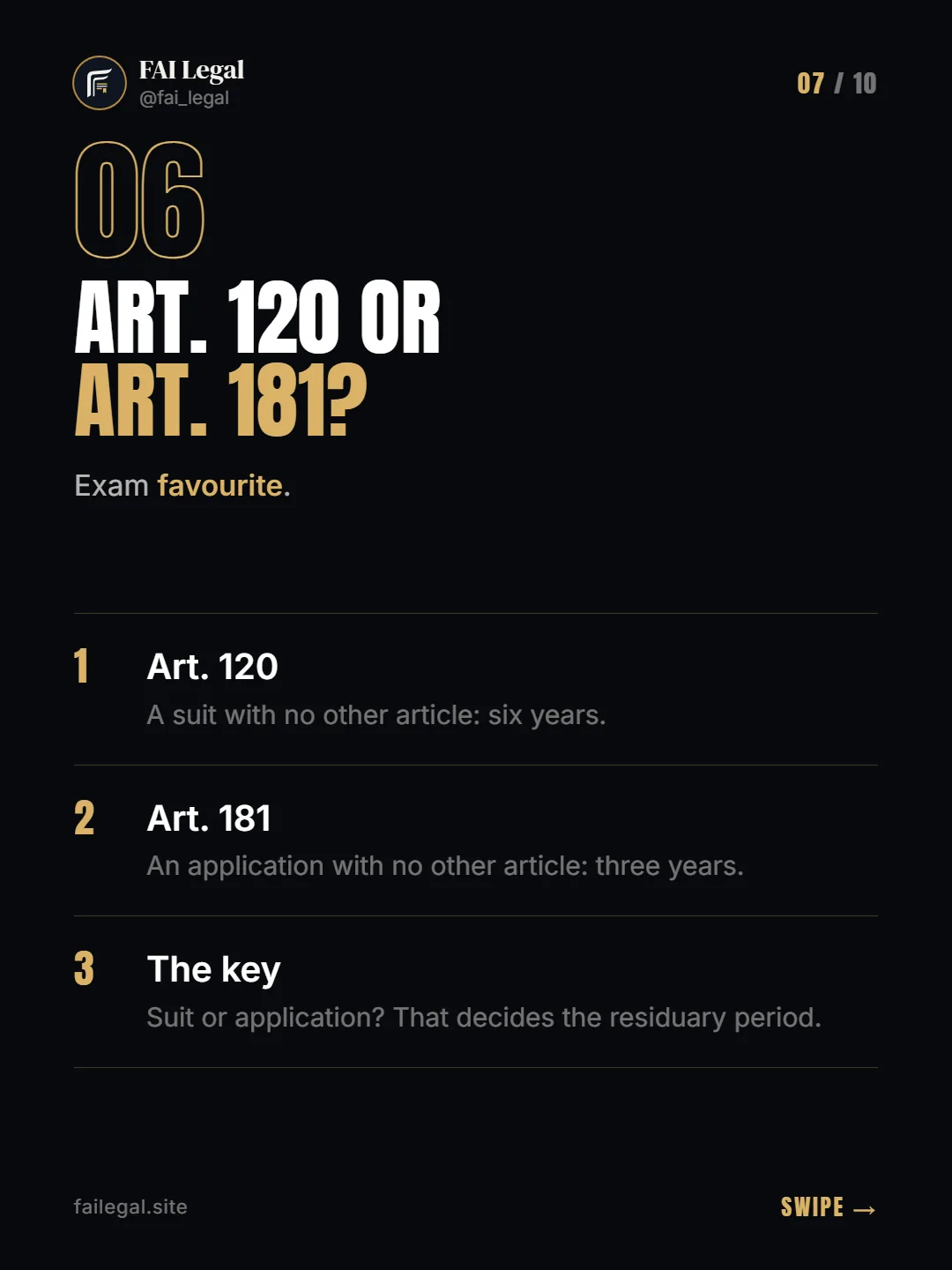 Art. 120 or Art. 181? · Exam favourite. · Art. 120 · Art. 181 · The key